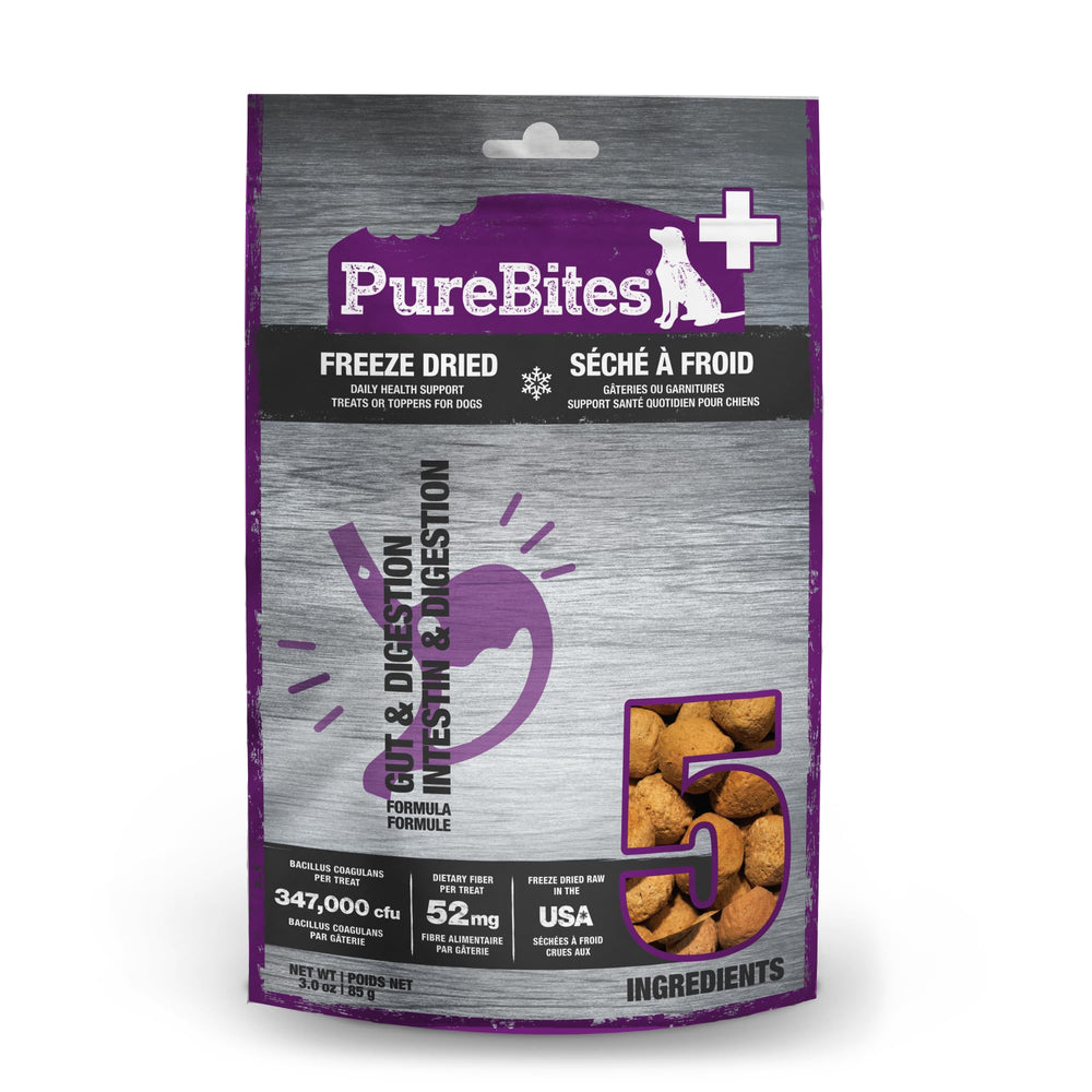 PureBites packaging face montrant étiquette claire et bénéfice transparence