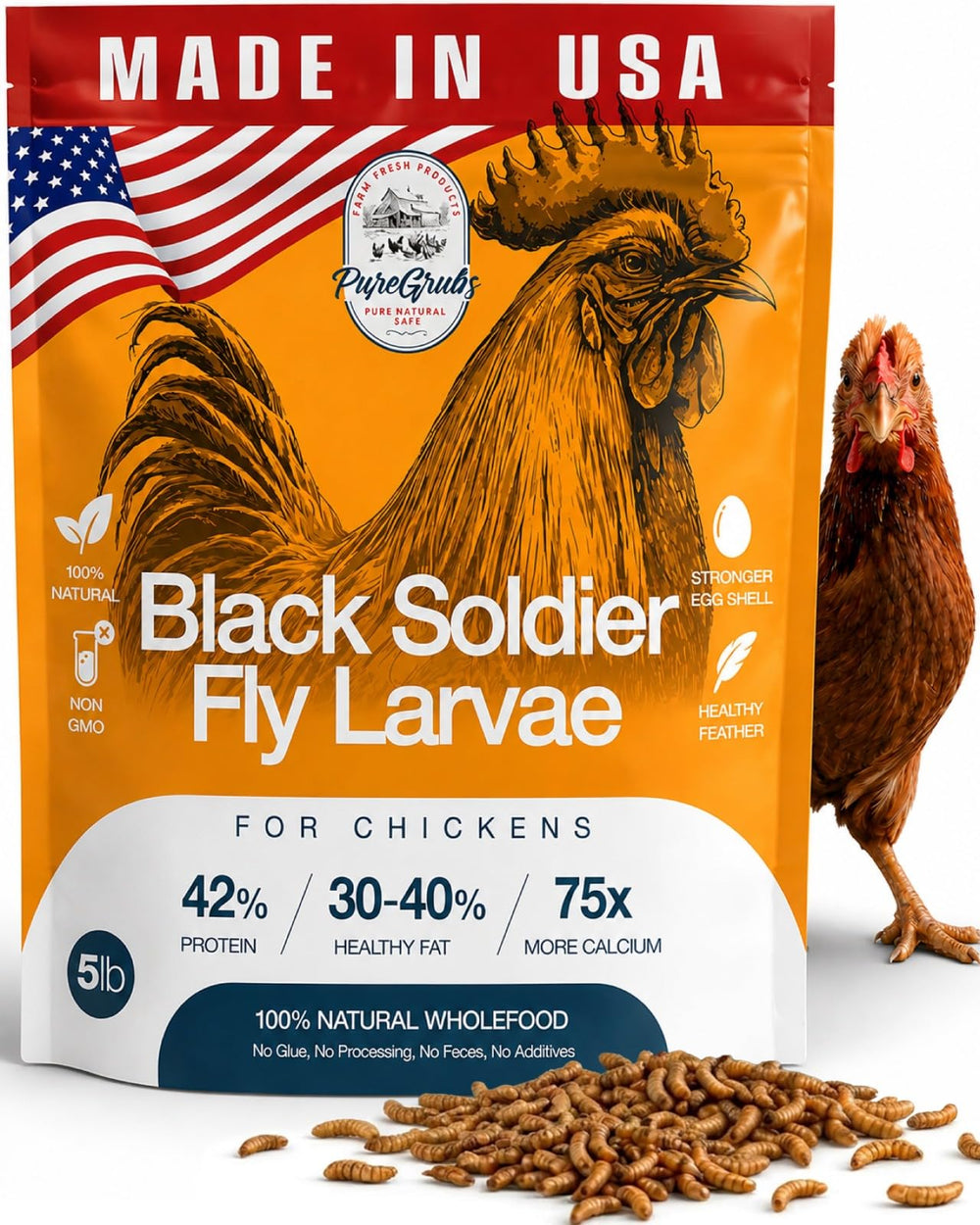 PureGrubs emballage avant montrant sachet refermable et bénéfice conservation