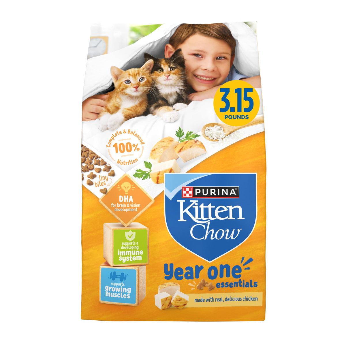 Purina Cat Chow emballage avant montrant le produit et ses atouts