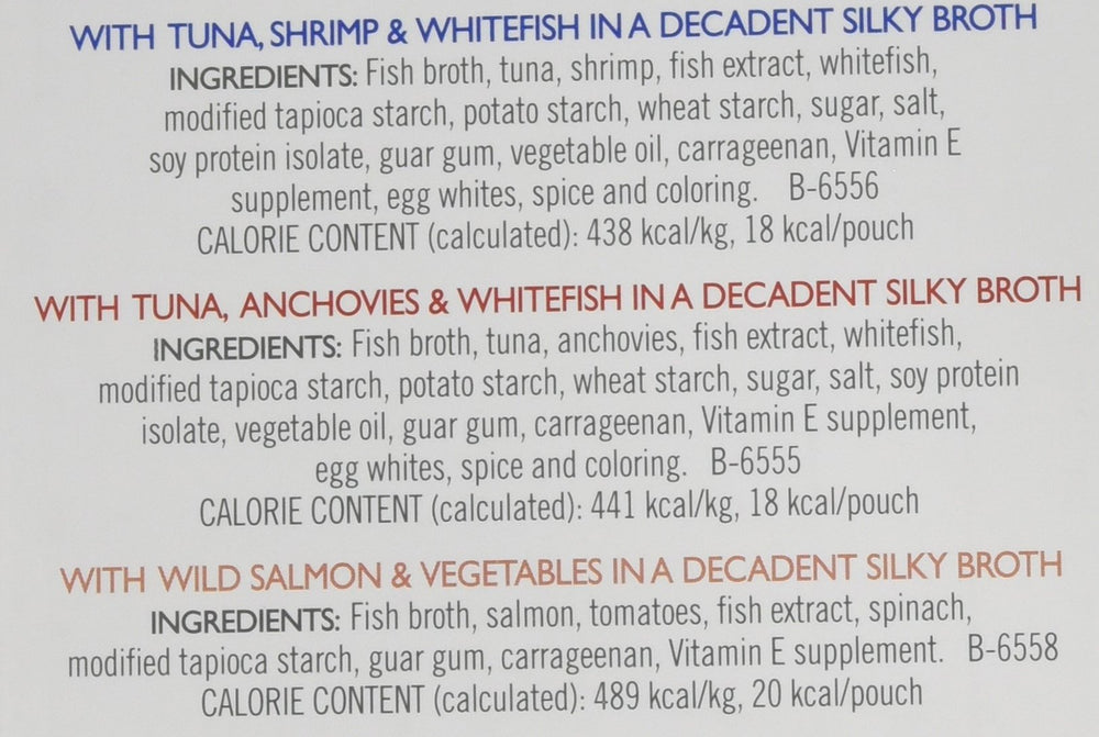 Purina Fancy Feast Broths étiquette du produit montrant ingrédients reconnaissables