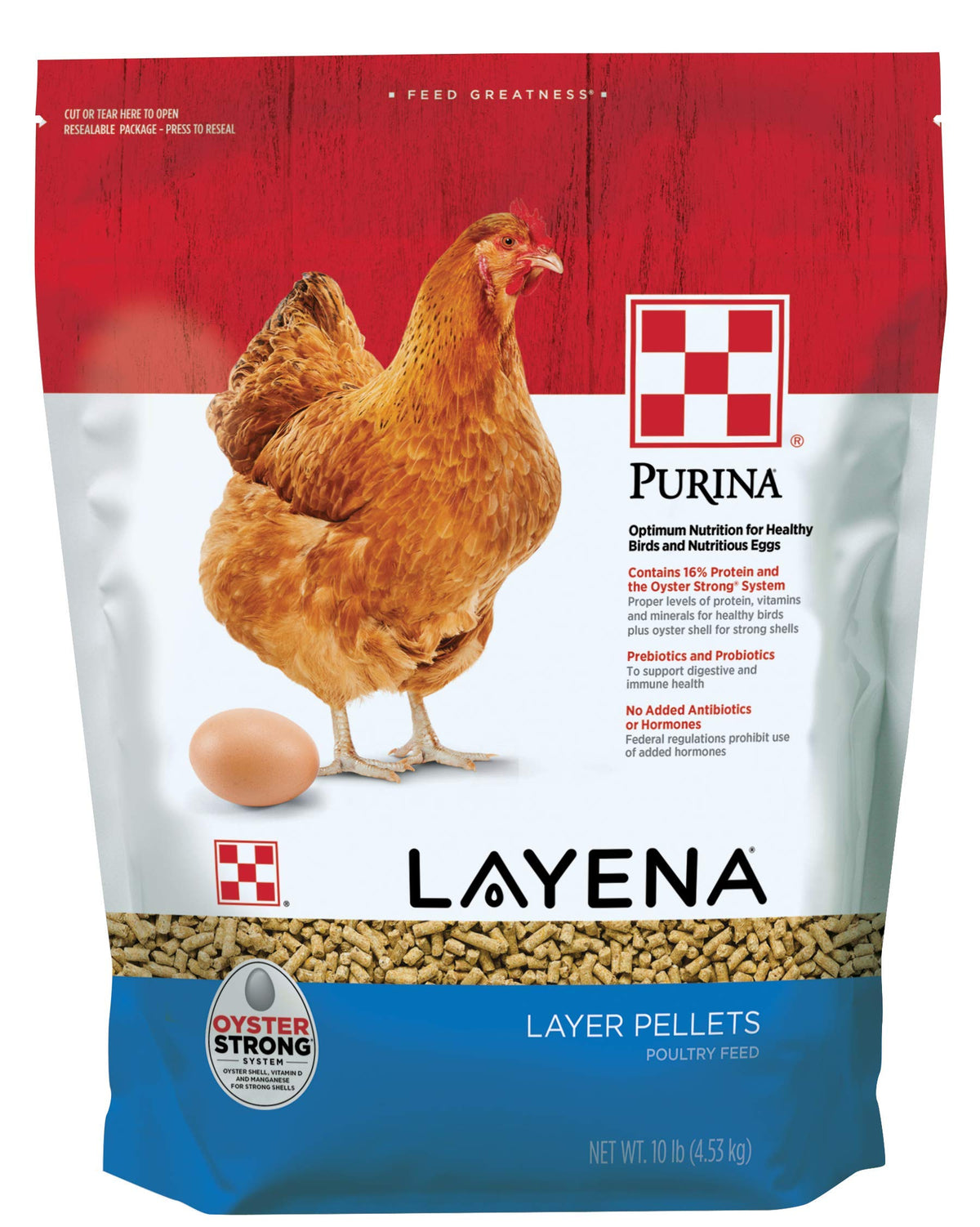 Purina Layena sac 10 lb montrant l’emballage et les informations produit pour une alimentation fiable