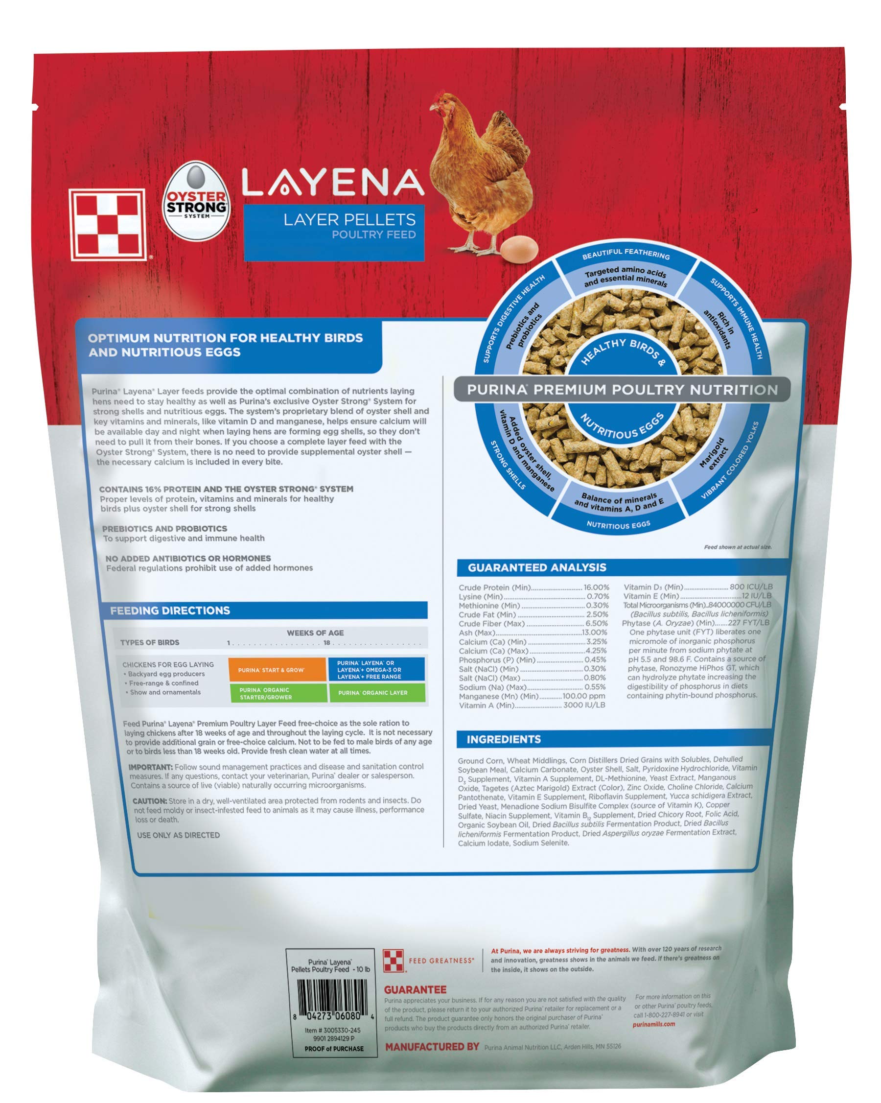 Purina Layena gros plan sur granulés visibles apportant nutriments et pigments naturels