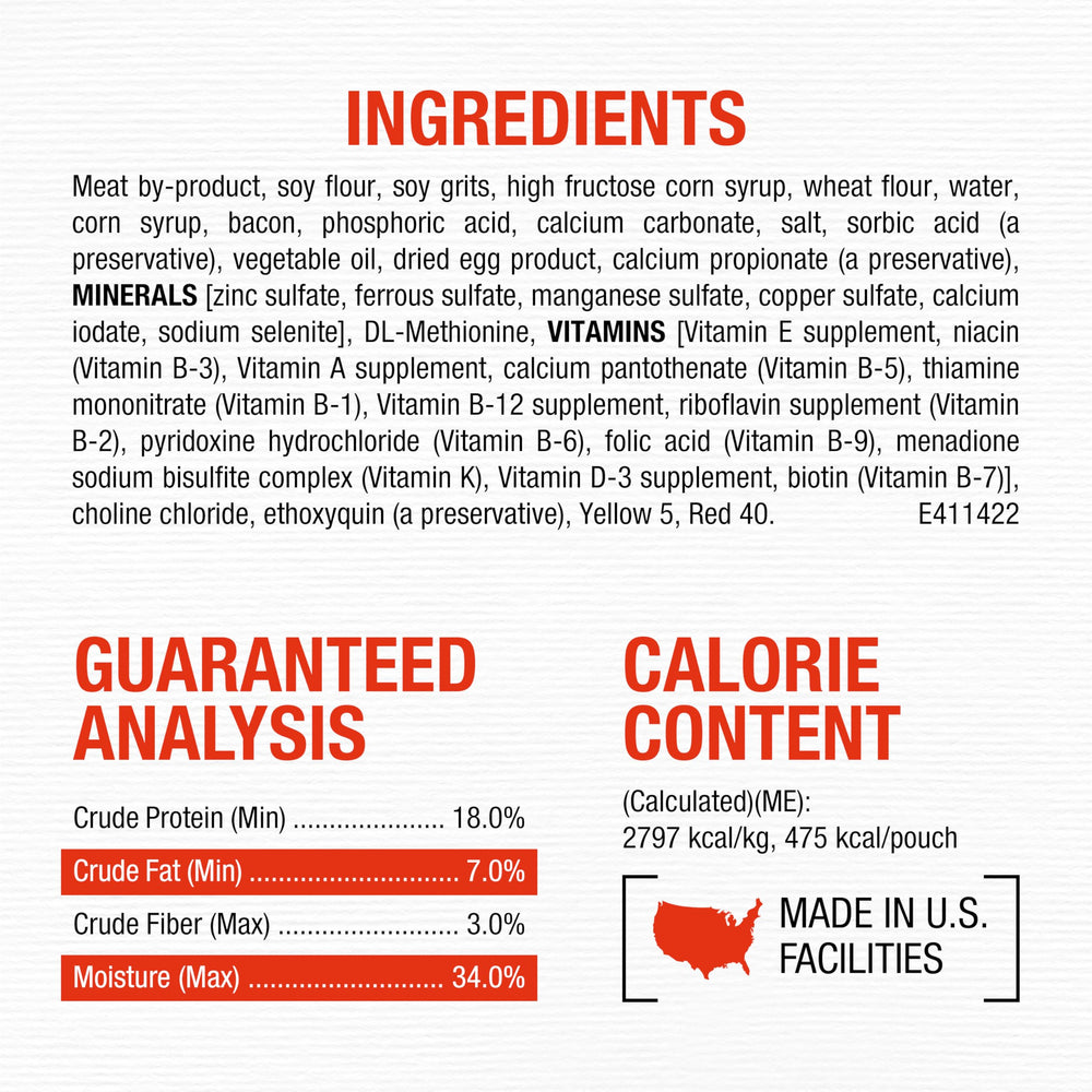 Purina Moist & Meaty emballage bacon et œuf, saveur réelle et attrayante