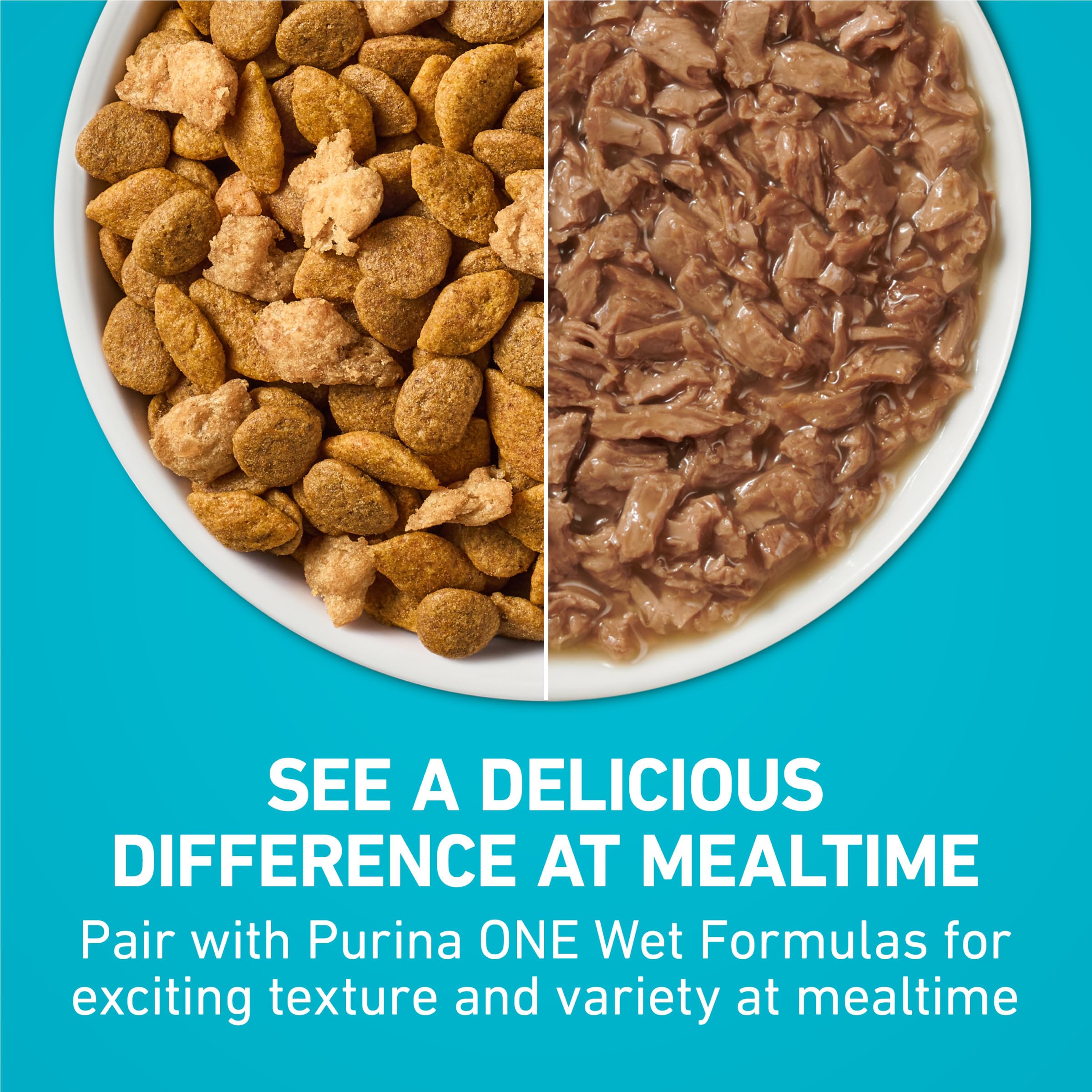 Purina ONE sac en cuisine illustrant stockage pratique et usage quotidien