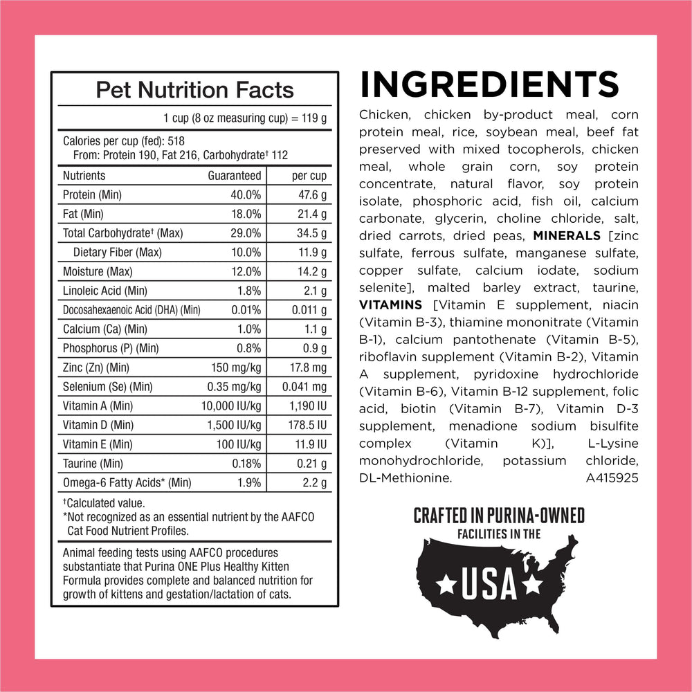 Main tenant croquette Purina ONE pour comparaison de taille et facilité de mastication