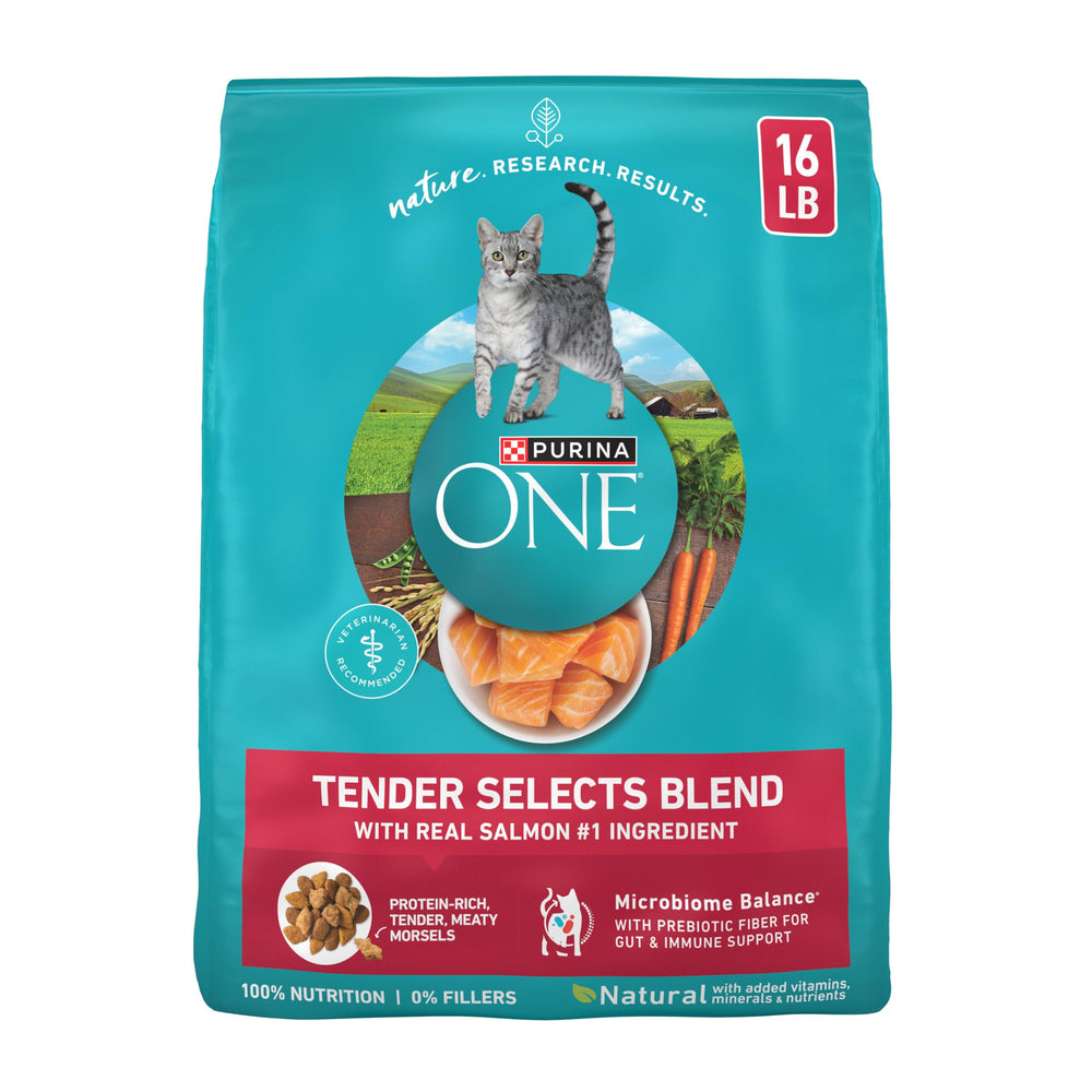 Purina ONE emballage avant montrant la recette saumon et bénéfice nutritionnel