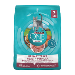 Purina ONE emballage 7 lb montrant la formulation urinaire et bénéfice tranquillité