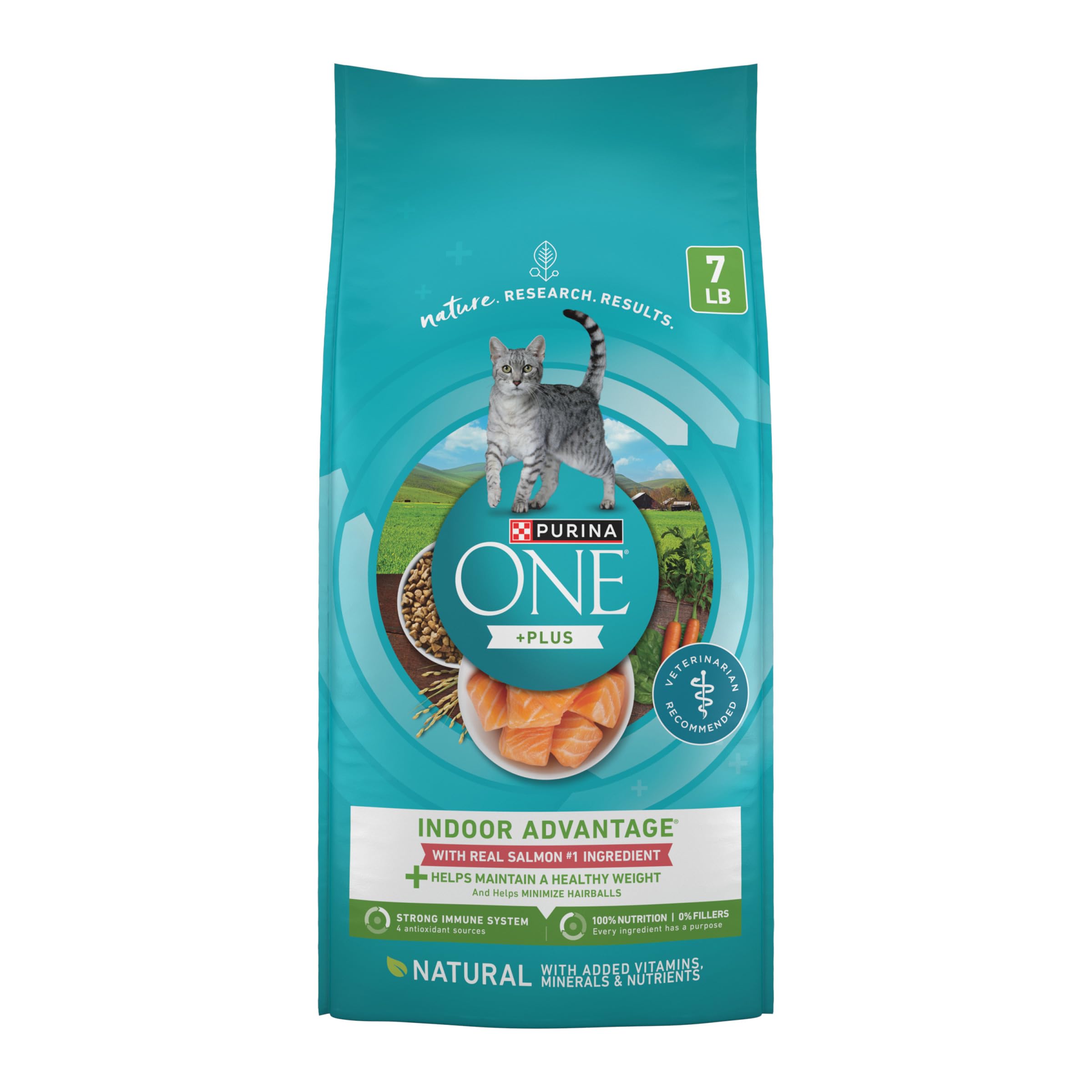 Purina ONE emballage face montrant formule au saumon pour contrôle de poids