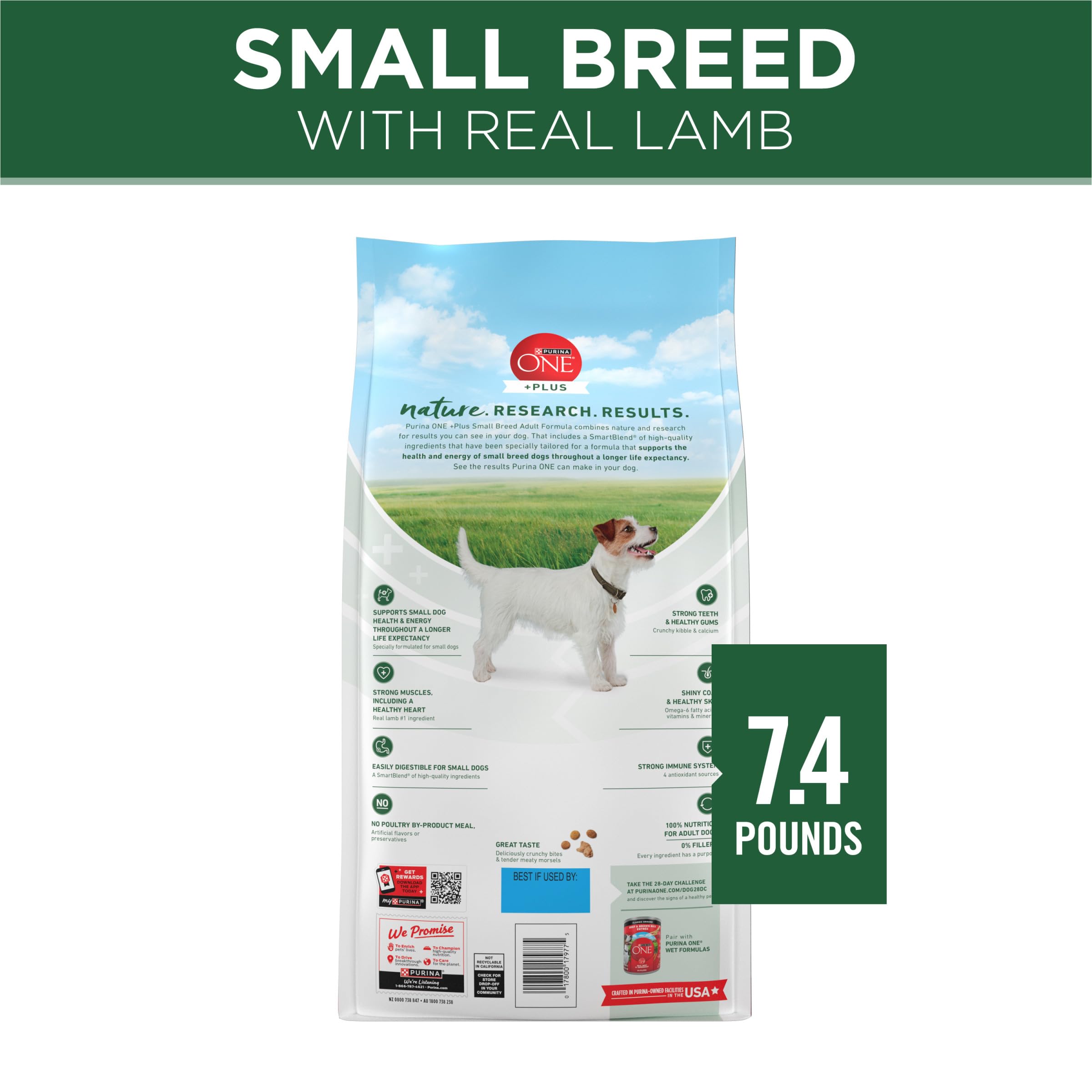 Purina ONE étiquette nutrition en gros plan montrant composition transparente