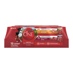 Purina ONE face de la boîte montrant l’étiquette claire et appétissante