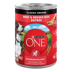 Purina ONE vue avant de la conserve montrant l’emballage attrayant et clair