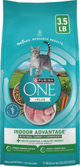 Purina ONE emballage avant montrant formulation pour chats d'intérieur et contrôle du poids