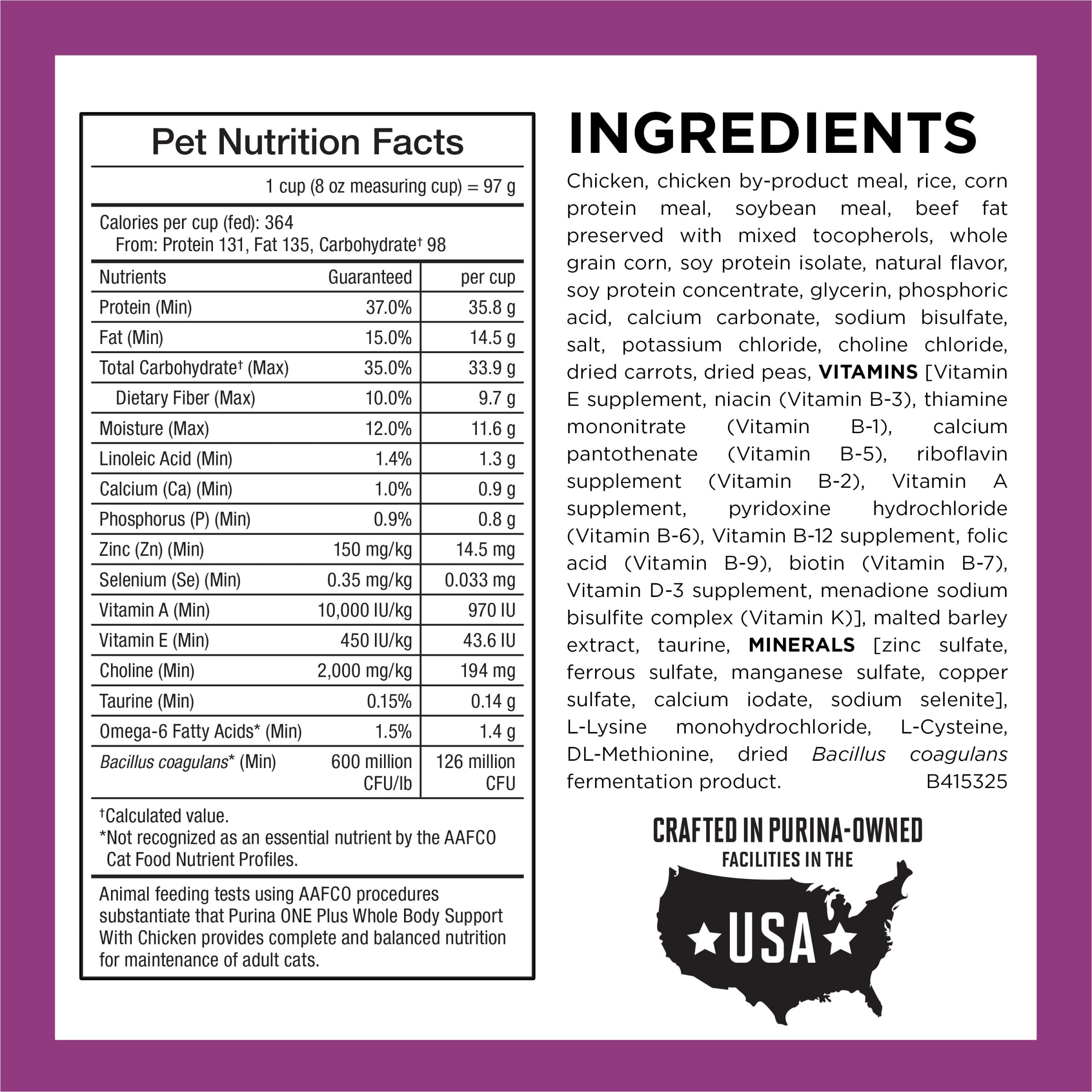 Purina ONE poulet cru ingrédient principal garantissant goût naturel