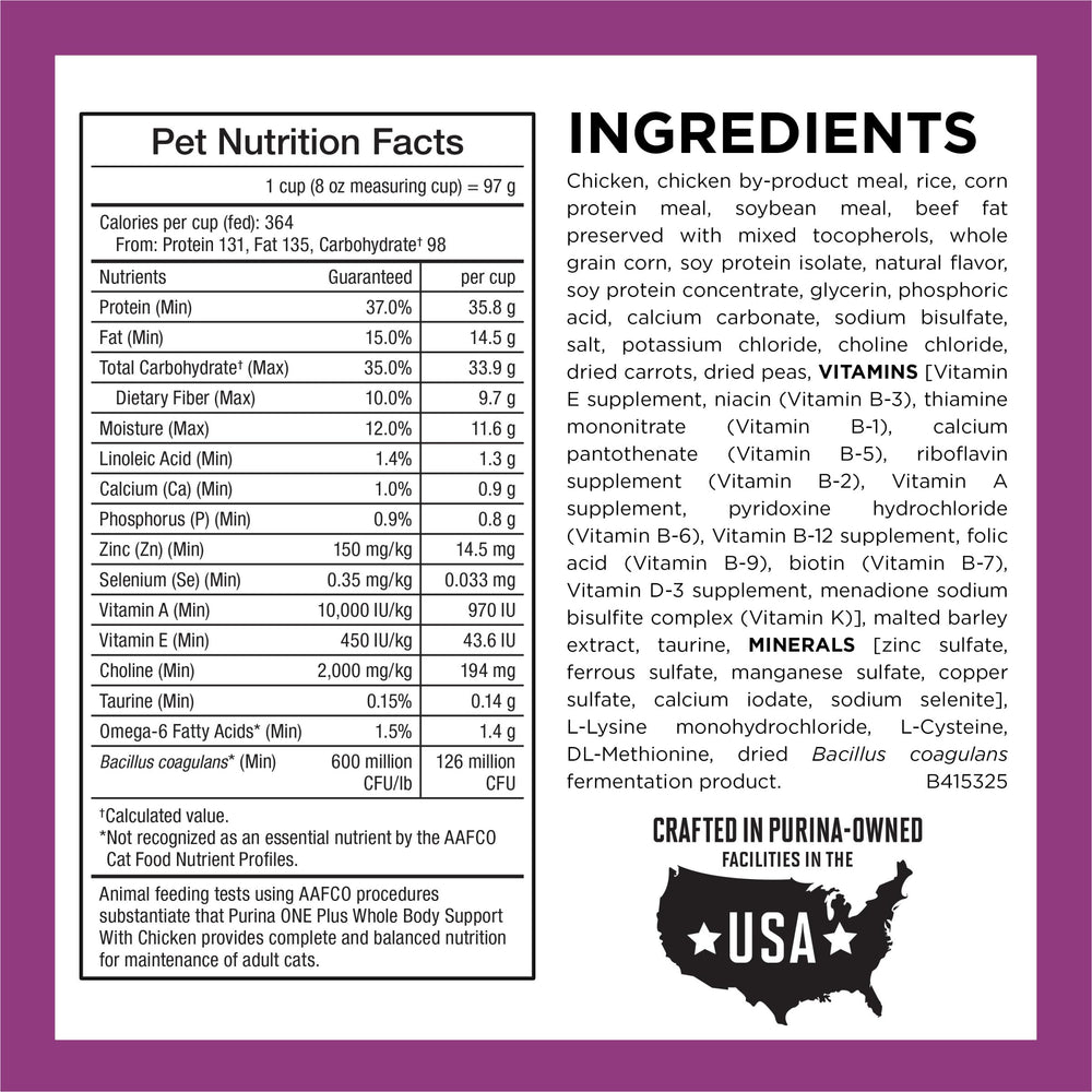 Purina ONE poulet cru ingrédient principal garantissant goût naturel