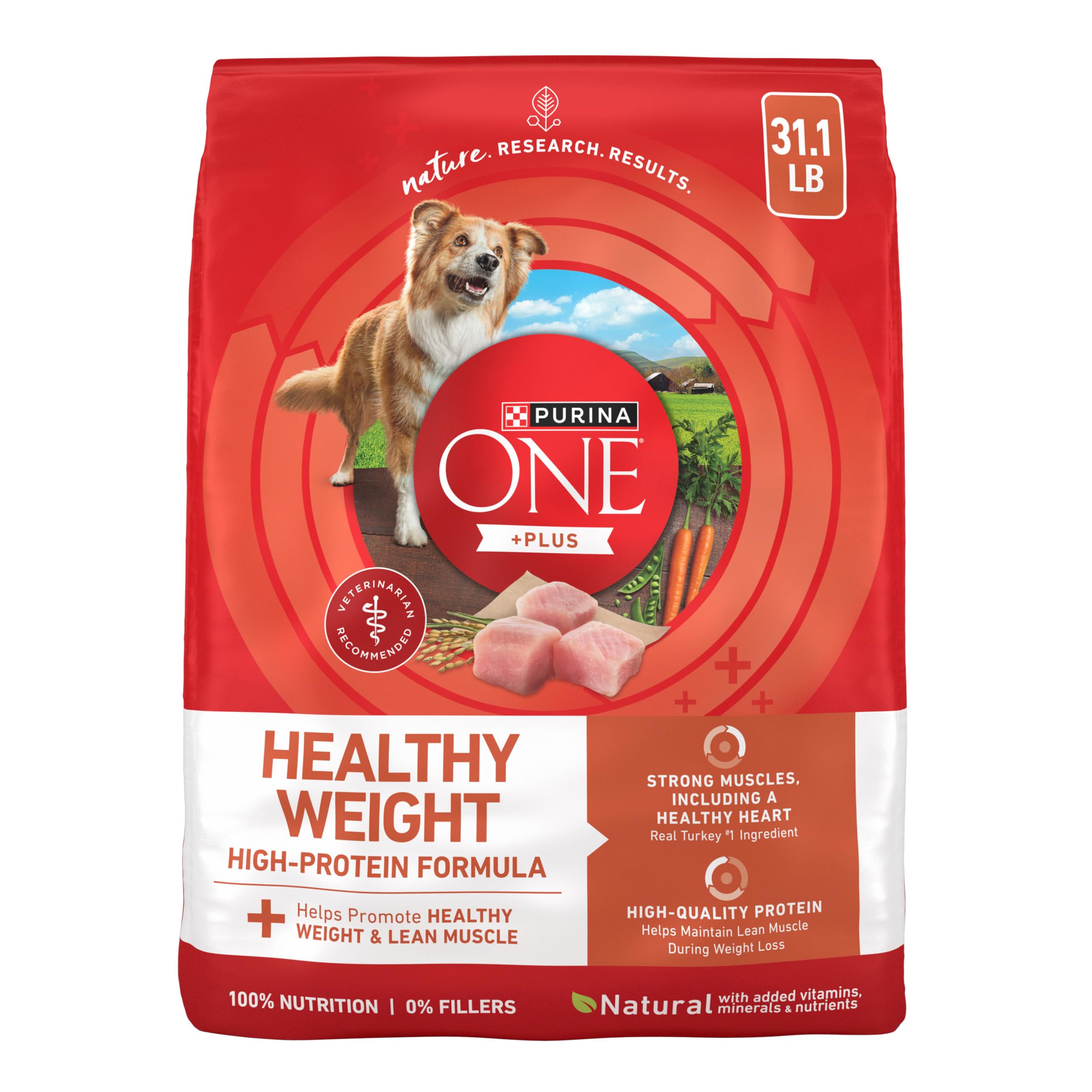 Purina ONE sac avant montrant la dinde réelle et bénéfice contrôle du poids