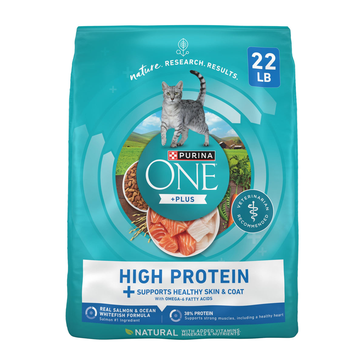 Purina ONE sac avant montrant l'emballage et bénéfice nutritionnel