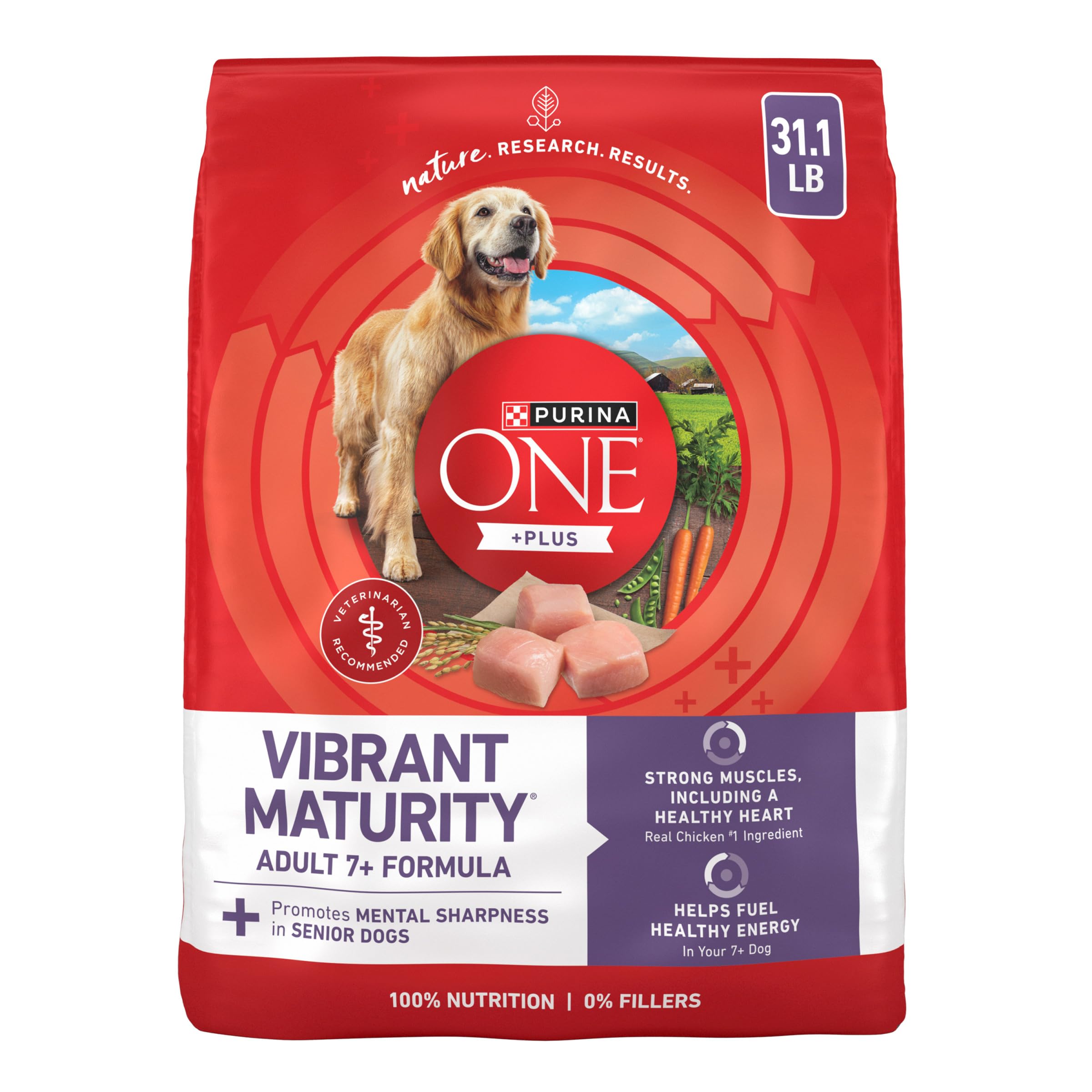 Purina ONE sac 31,1 lb face montrant formule senior et bénéfice clarté nutritionnelle