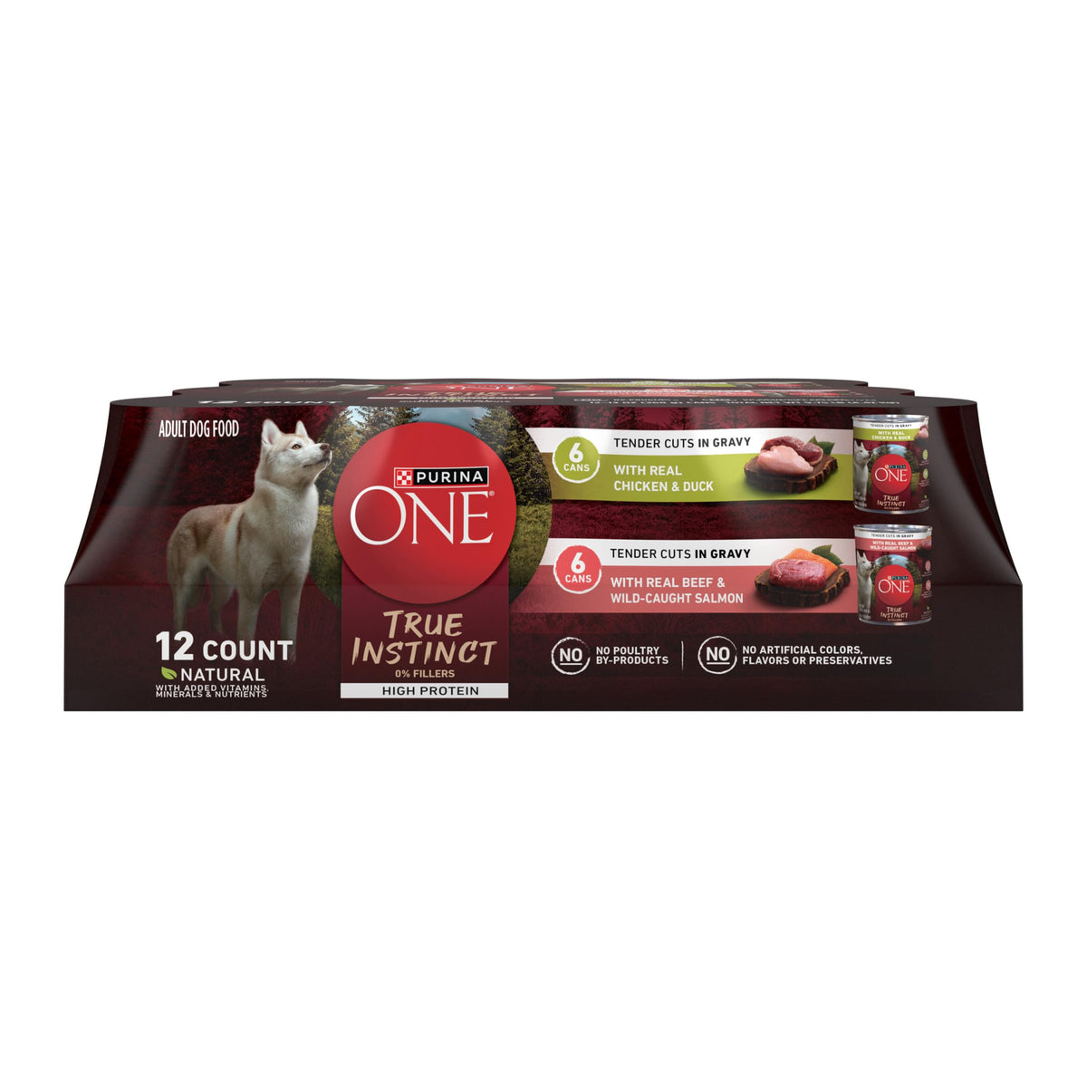 Purina ONE vue avant de la boîte montrant l’étiquette appétissante et bénéfique
