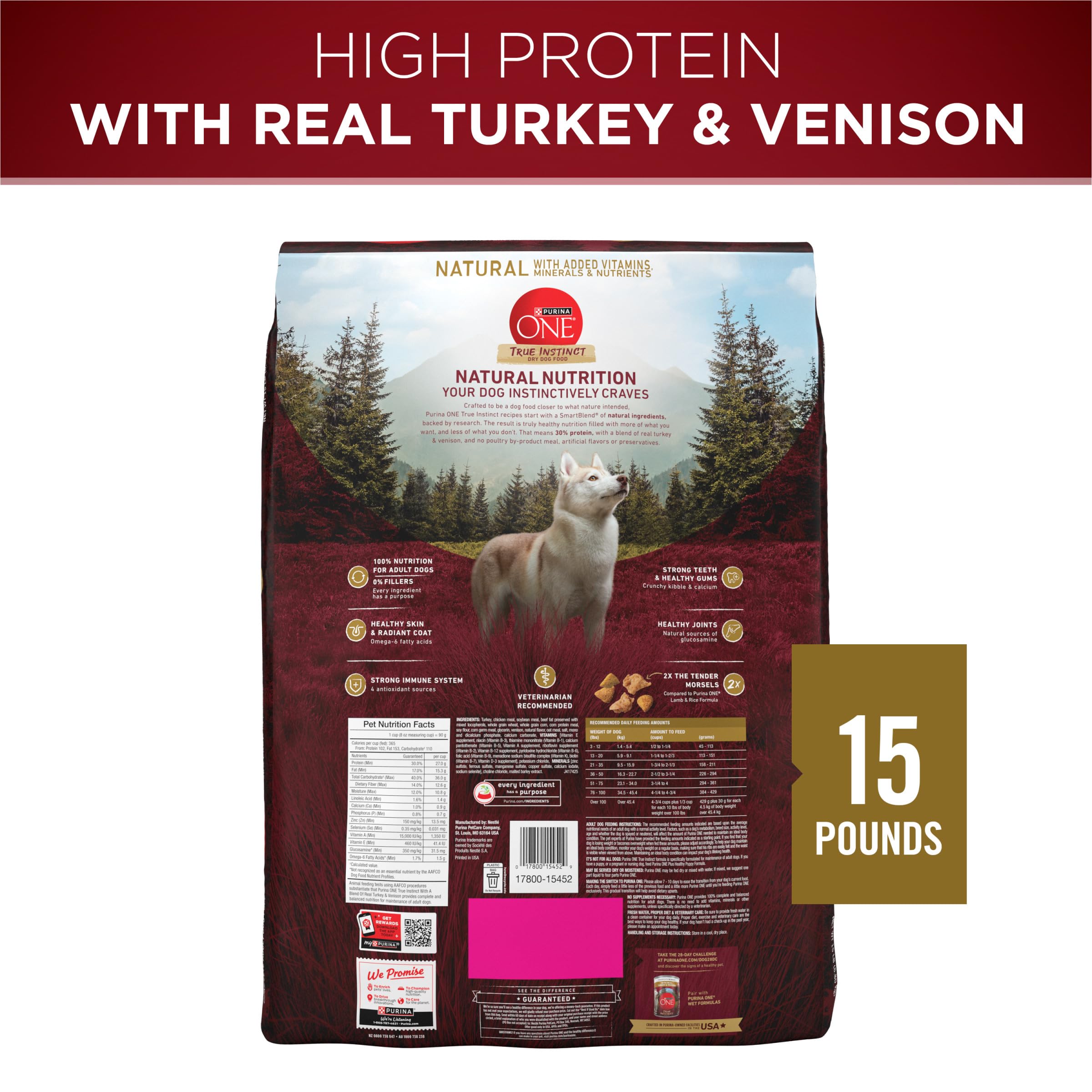 Purina ONE emballage ouvert montrant croquettes prêtes à être servies