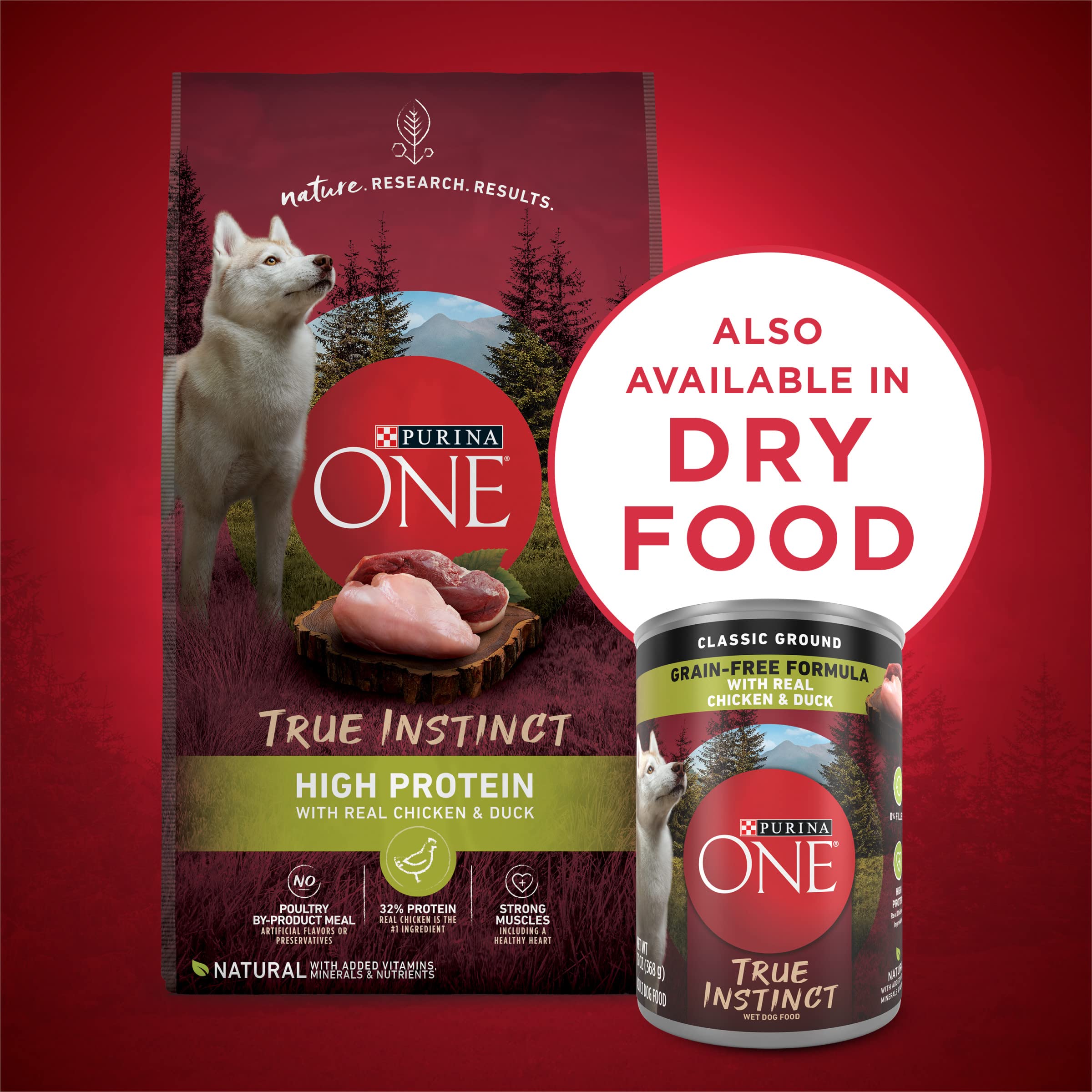 Étiquettes Purina ONE détaillant ingrédients sans additifs artificiels