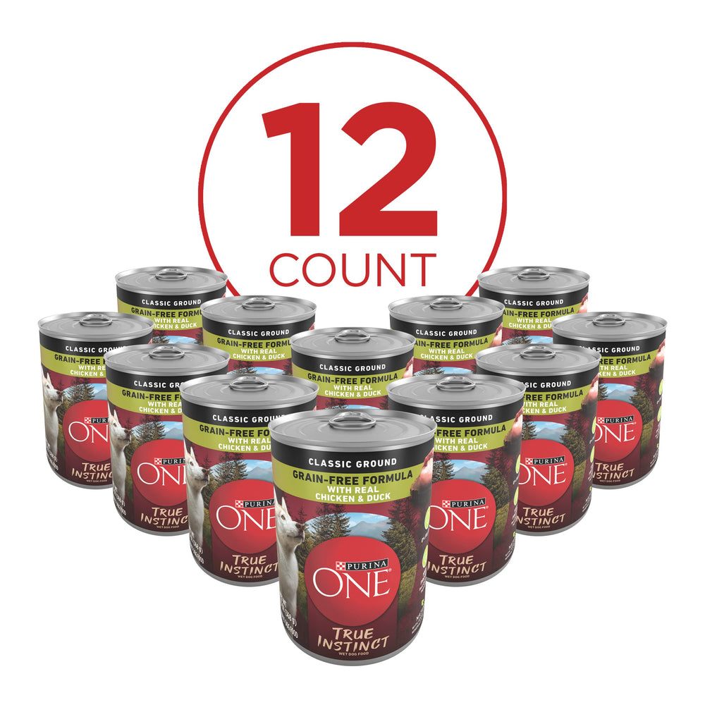 Purina ONE True Instinct pâtée ouverte montrant texture hachée appétissante
