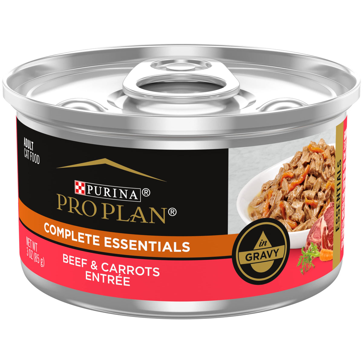 Purina Pro Plan boîte face montrant l'étiquette et la saveur bœuf bénéfice praticité