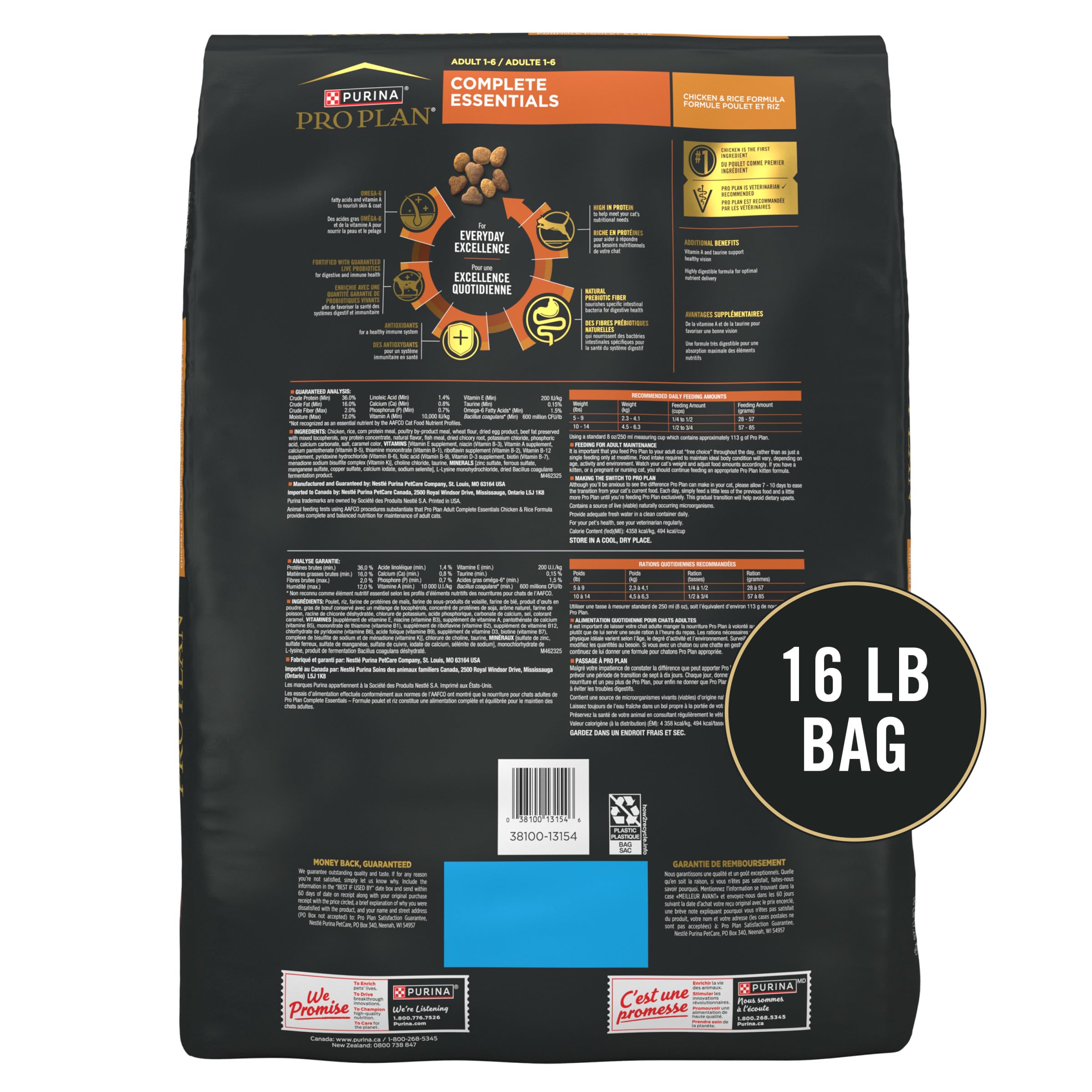 Purina Pro Plan chat adulte mangeant croquettes en contexte domestique sain