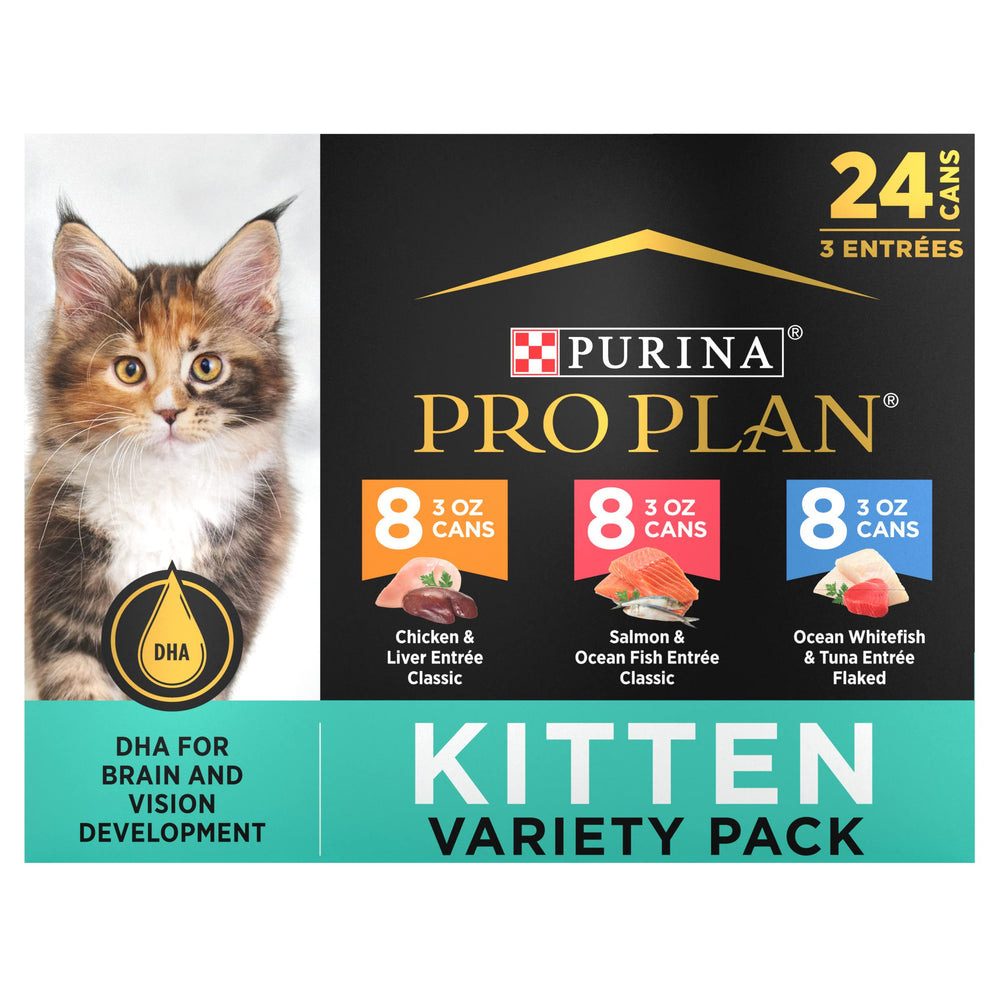 Purina Pro Plan pack avant packaging montrant assortiment et choix nutritif