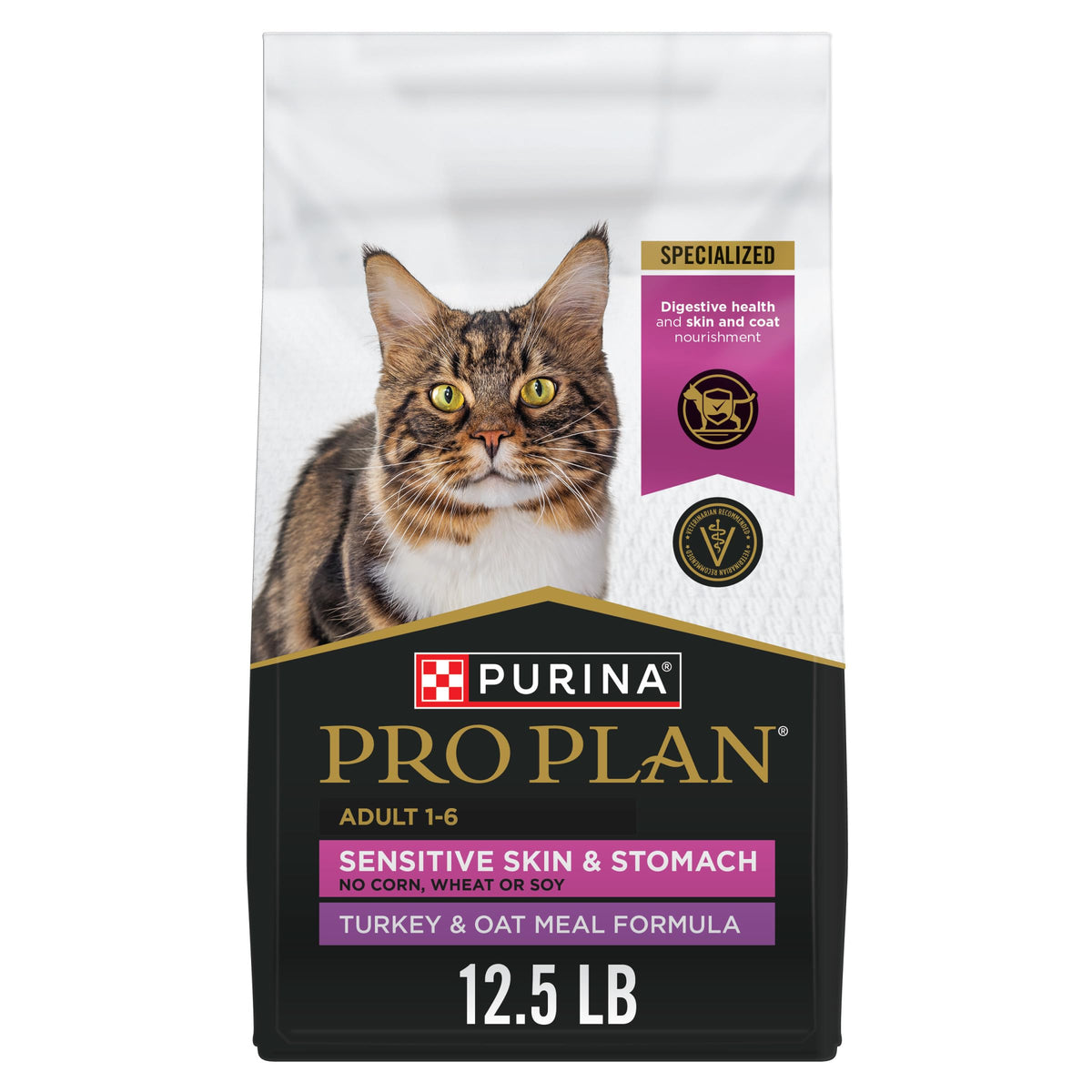 Purina Pro Plan emballage 12,5 lb montrant formulation dinde et avoine bénéfice digestif