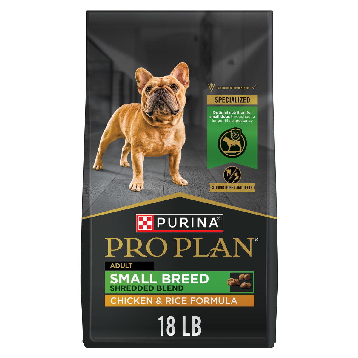 Purina Pro Plan sac 18 lb affichant l’emballage pratique et informations