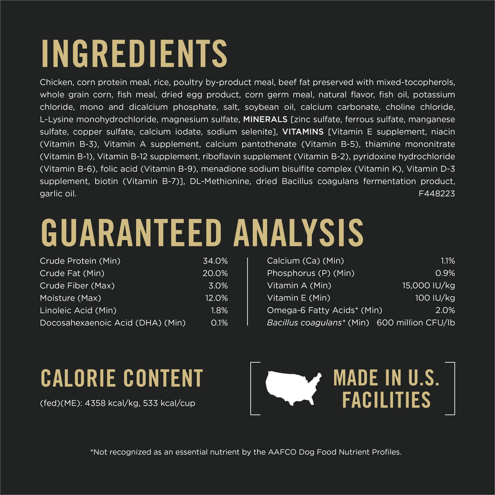 Purina Pro Plan emballage arrière avec informations nutritionnelles claires