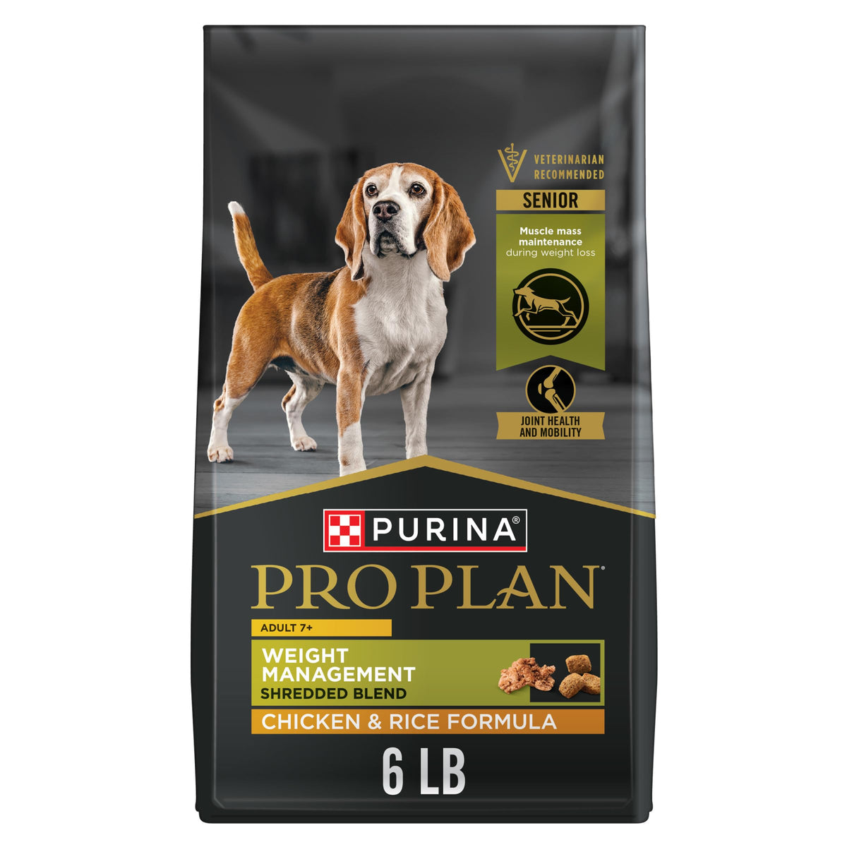 Purina Pro Plan emballage avant montrant formule poulet et contrôle du poids
