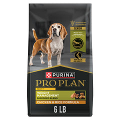 Purina Pro Plan emballage avant montrant formule poulet et contrôle du poids