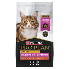 Purina Pro Plan emballage frontal au saumon et riz montrant la recette bénéfique