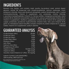 Purina Pro Plan étiquette closeup listant faible teneur en matières grasses et utilité