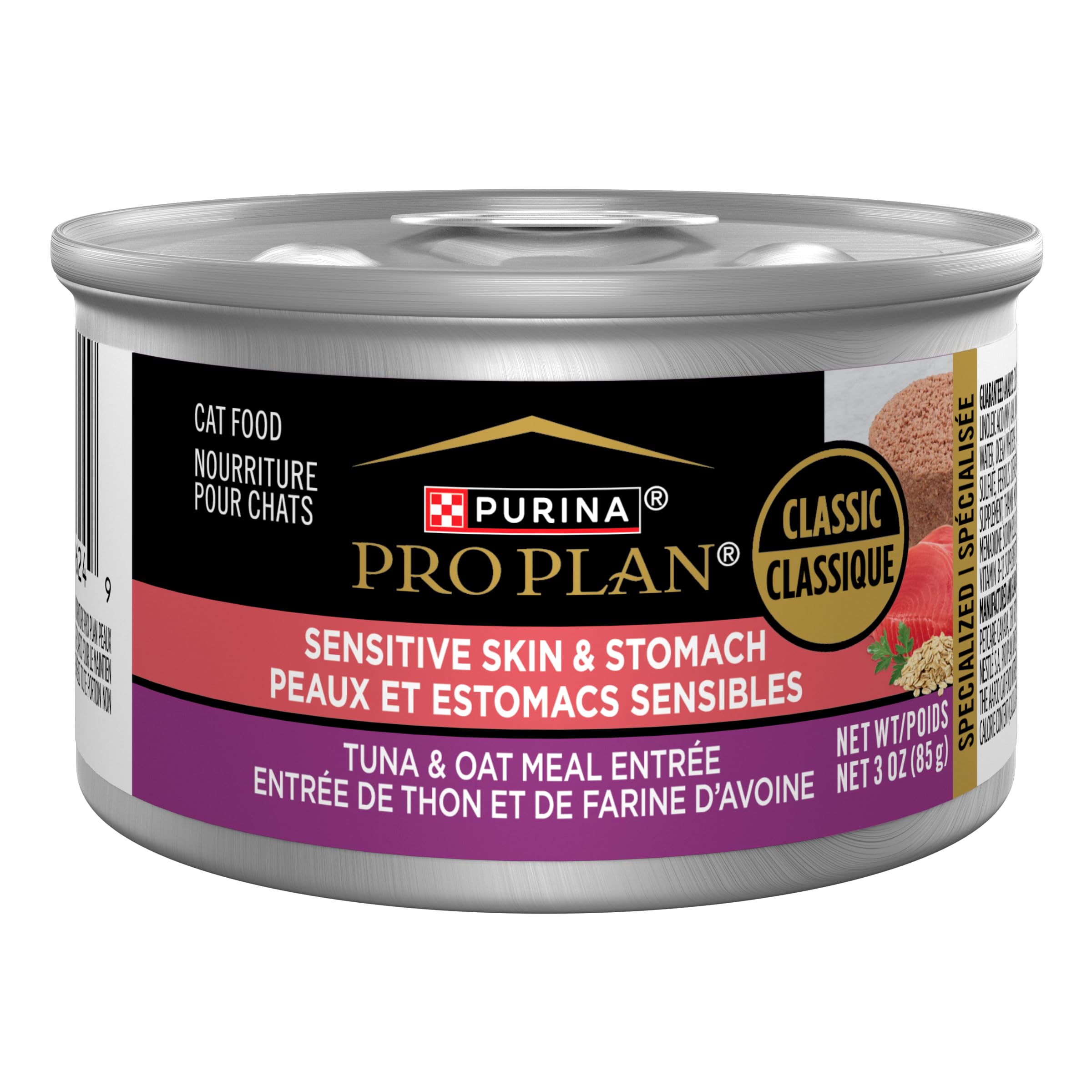 Purina Pro Plan face de la boîte montrant le format 24x85g utile pour réassort