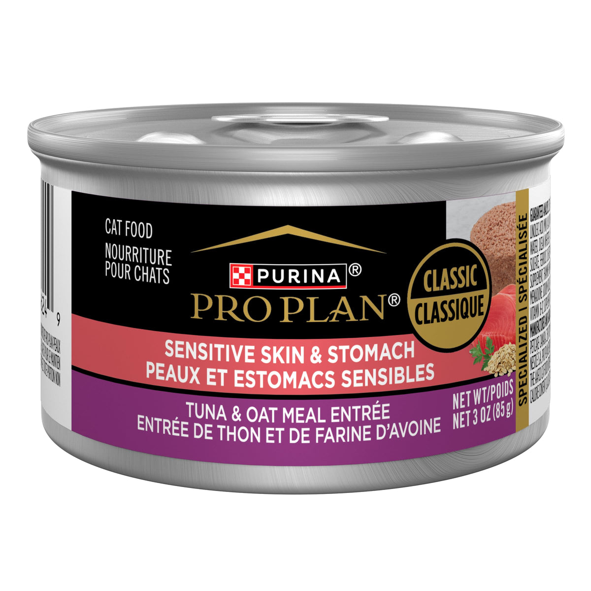Purina Pro Plan face de la boîte montrant le format 24x85g utile pour réassort
