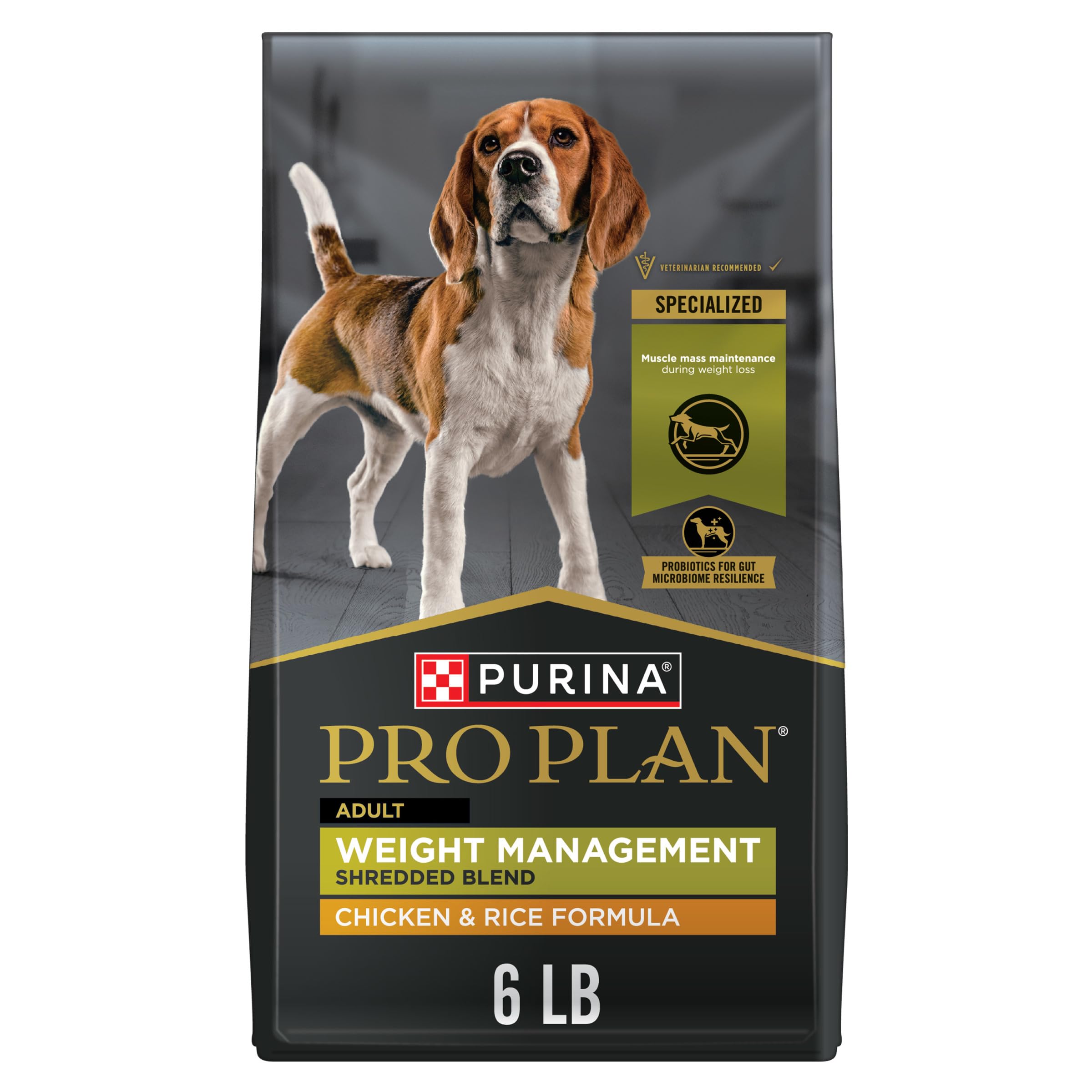 Purina Pro Plan face du sac montrant la formule Weight Management et bénéfice contrôle de poids
