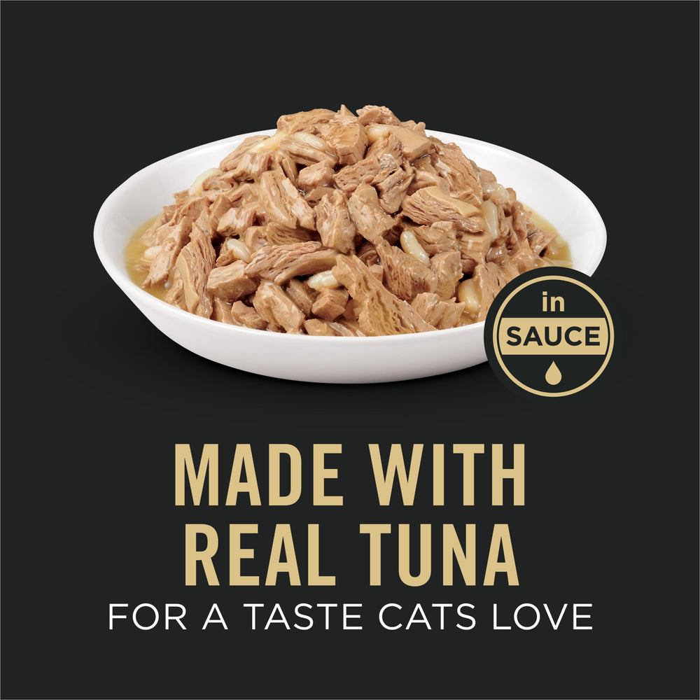 Purina Pro Plan gros plan sur la texture en sauce offrant appétence et hydratation