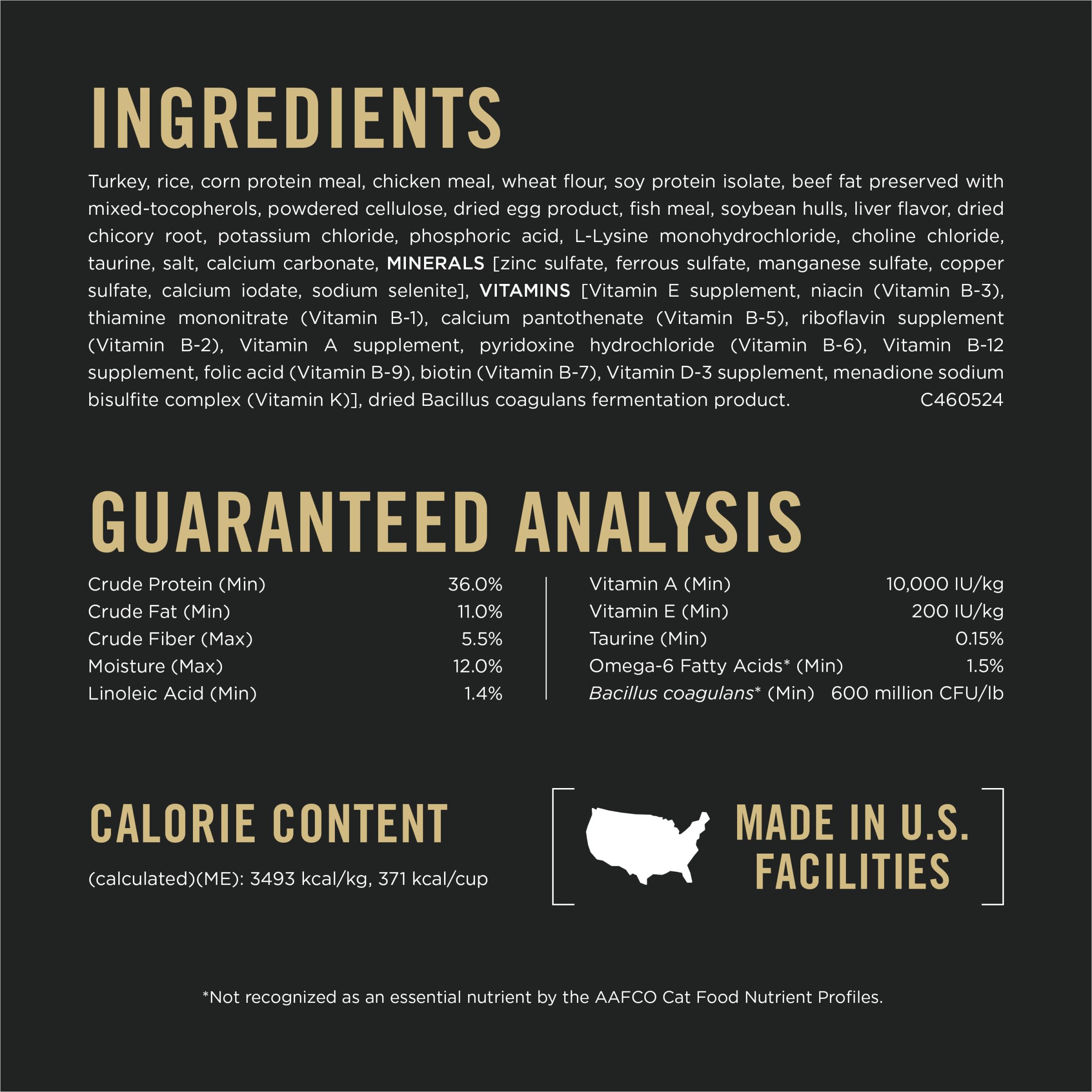 Purina Pro Plan étiquette ingrédients mettant en avant dinde et probiotiques