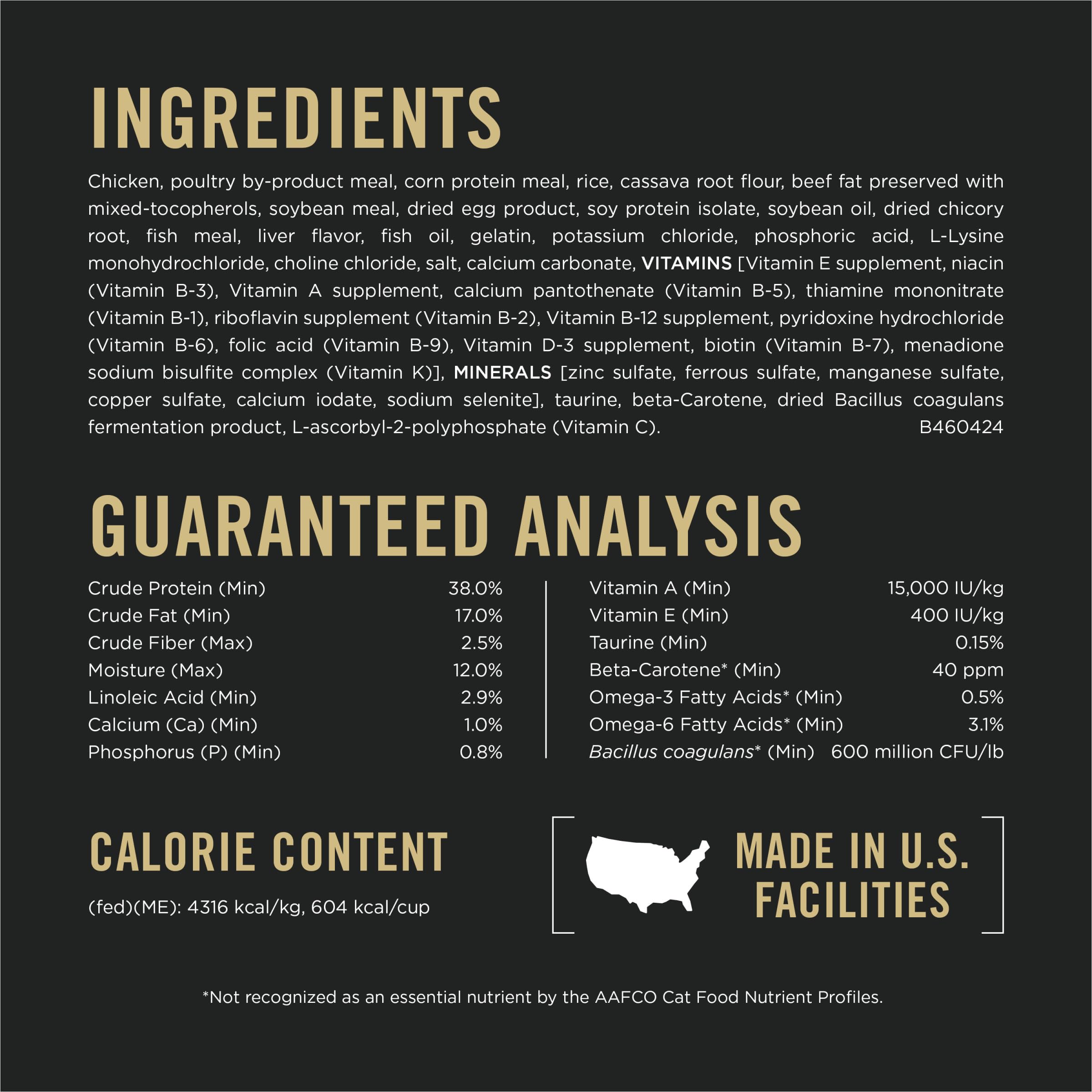 Purina Pro Plan LiveClear étiquette nutrition démontrant probiotiques et antioxydants
