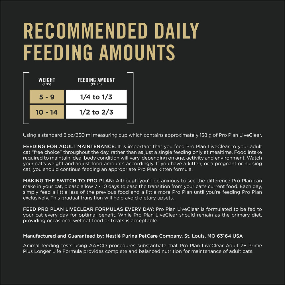 Purina Pro Plan LiveClear portionnement mesuré pour ration selon poids