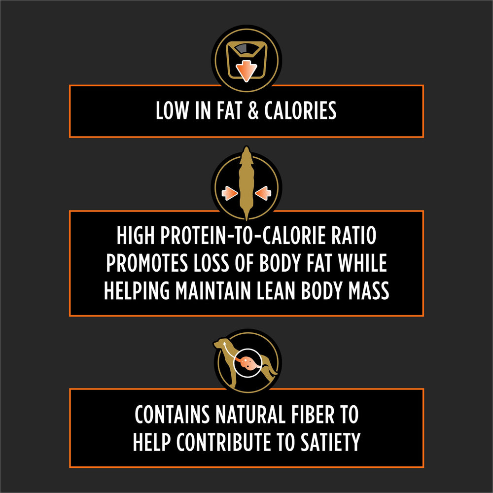 Purina Pro Plan OM étiquette nutrition affichant calories et protéines clés