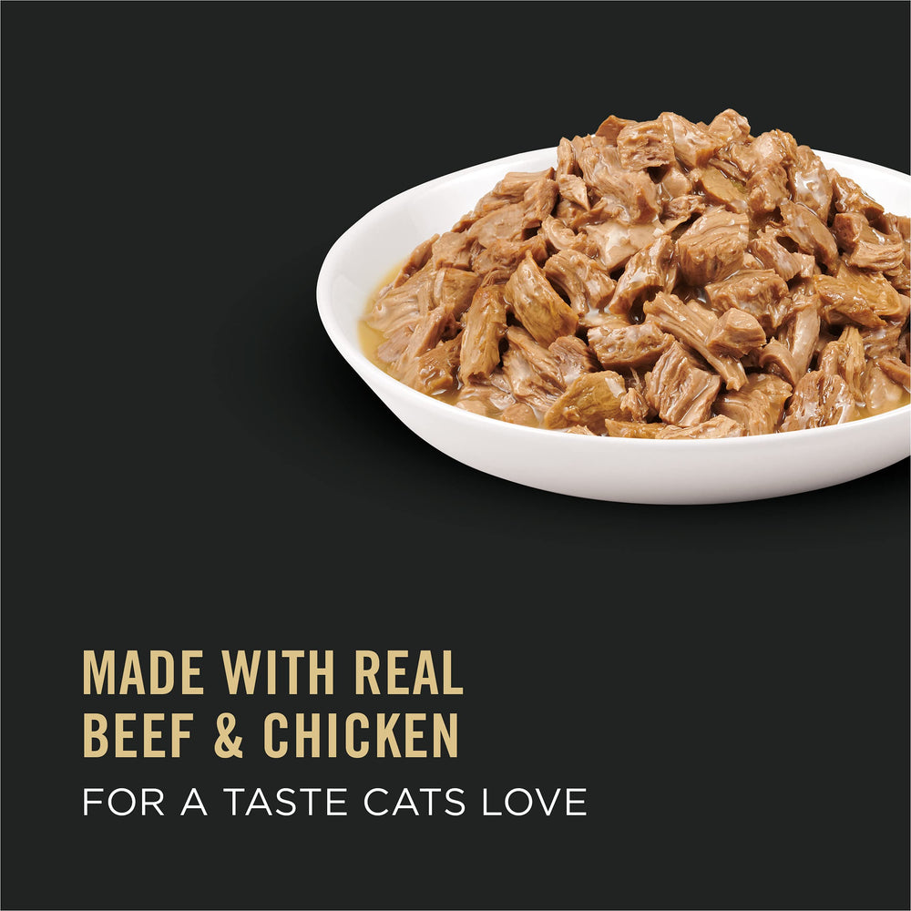 Purina Pro Plan boîte ouverte révélant la pâtée en sauce, incite à la dégustation