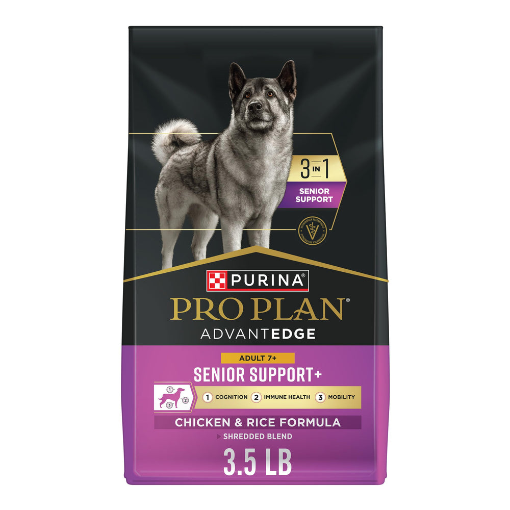 Purina Pro Plan emballage avant montrant la formule Senior Support et l'appétence