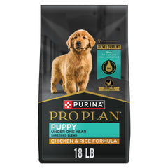 Purina Pro Plan sac 18 lb poulet et riz montrant l'emballage et bénéfice nutritionnel