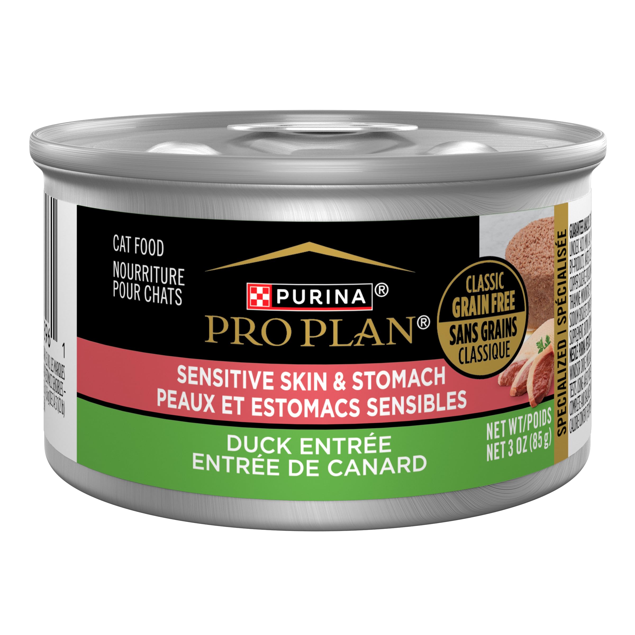 Purina Pro Plan emballage avant montrant le format 24 conserves et bénéfice nutritionnel
