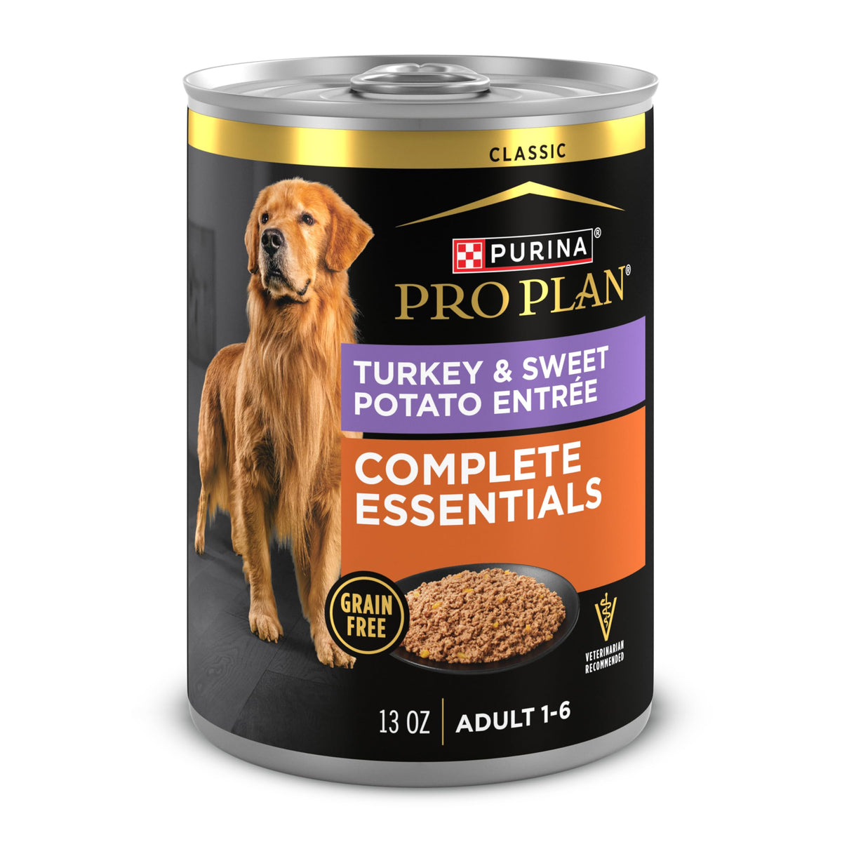 Purina Pro Plan boîte avant montrant la dinde et patate douce nutritive
