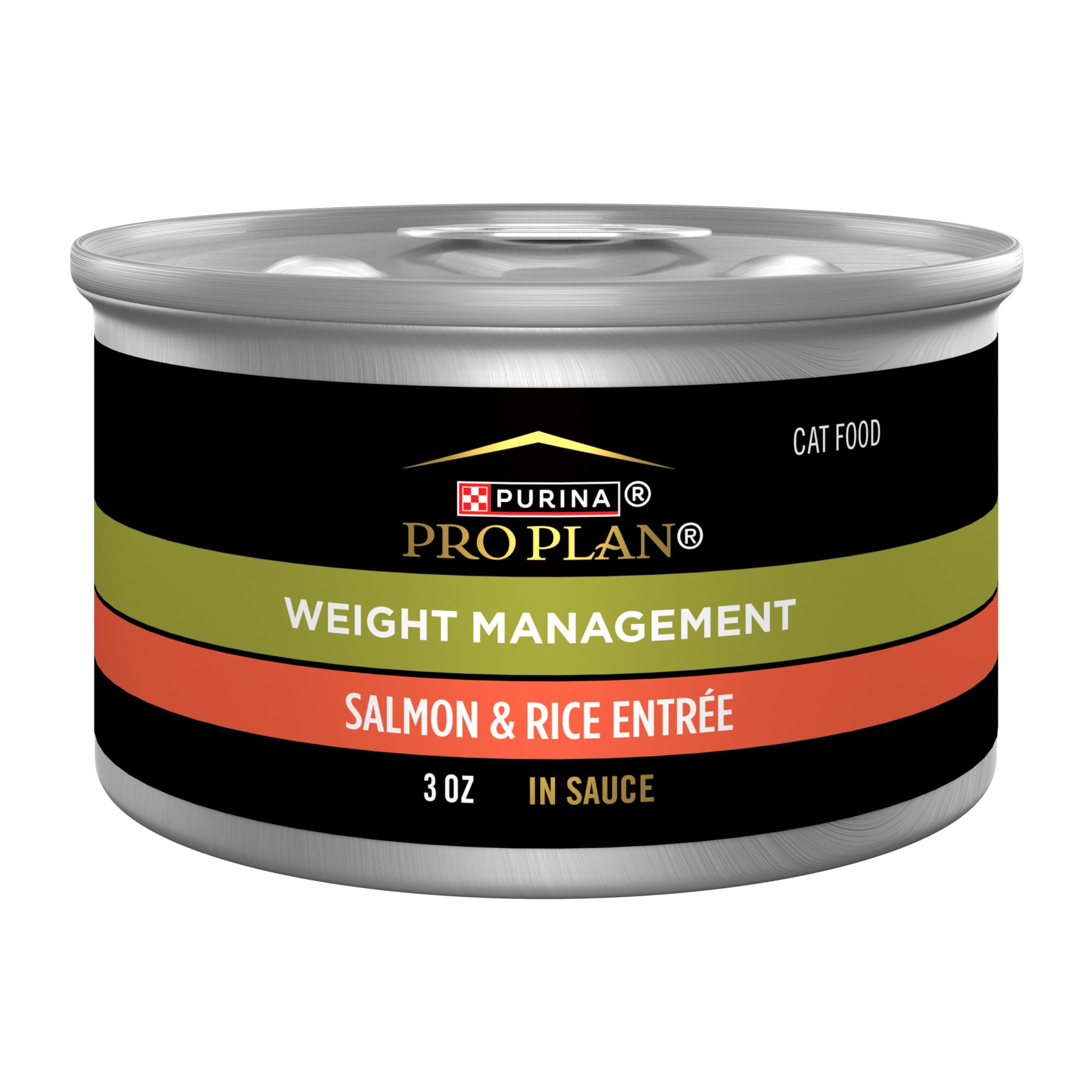 Purina Pro Plan vue frontale de la boîte montrant l’étiquette et bénéfice gestion du poids