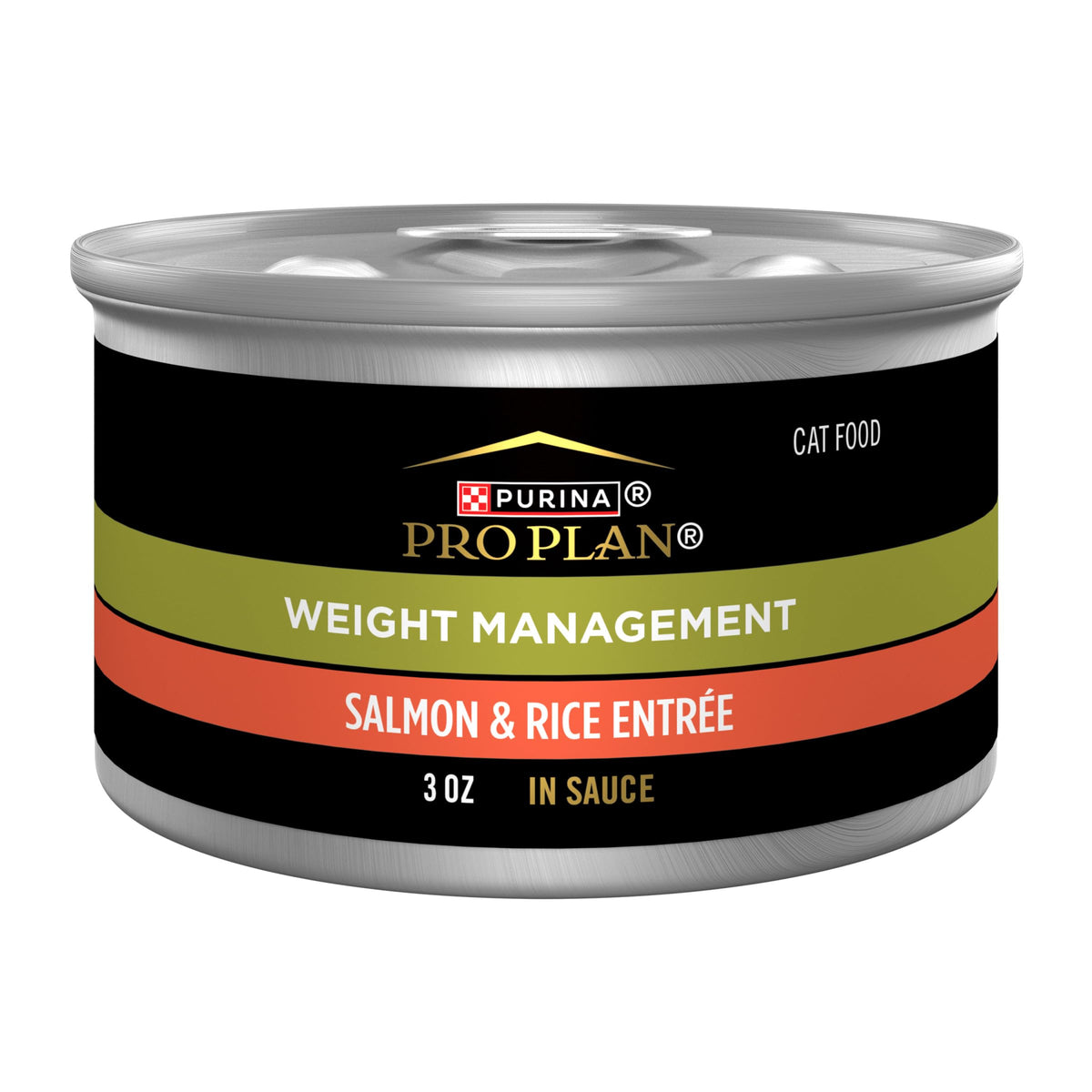 Purina Pro Plan vue frontale de la boîte montrant l’étiquette et bénéfice gestion du poids